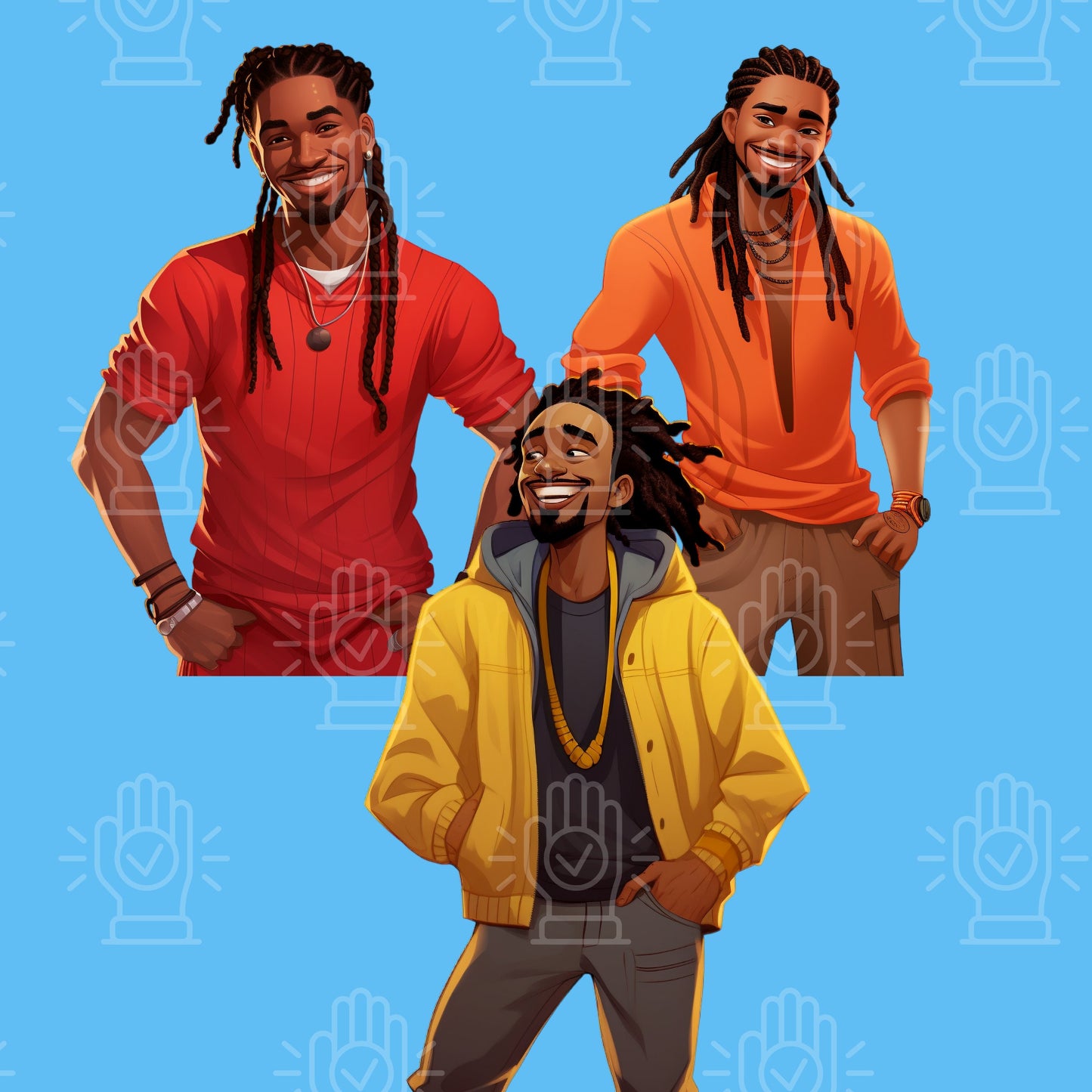 Black Man Clipart, PNG bundle, Brown Men Male Images Art, Afro Natural Hair, Locs, African-American Cartoon Illustration, Commercial use
