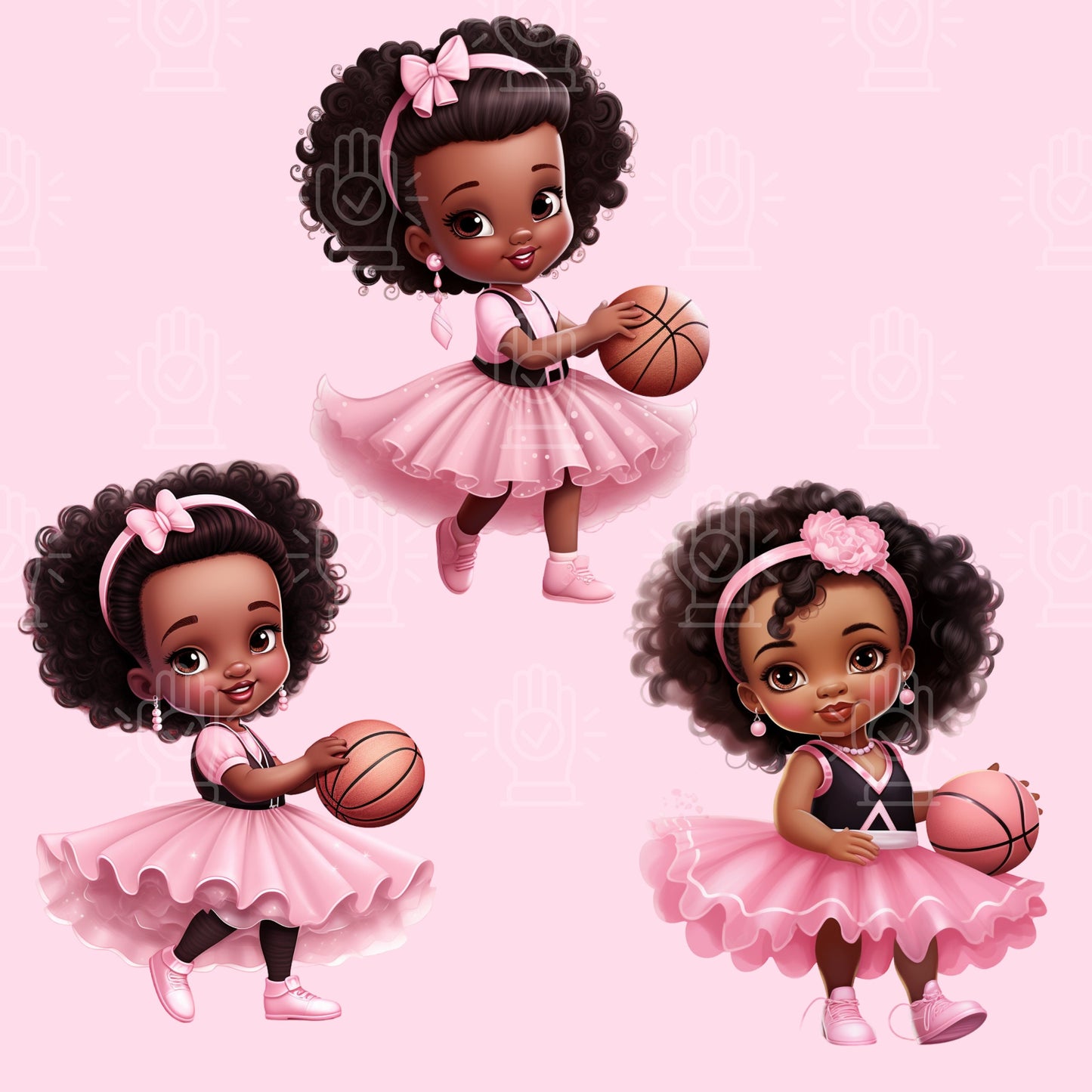 Basketball Baby Girl Princess, 12 PNG, Pink Tutu Dress, Little Black Baby Shower Clipart, Sports Theme Illustration, Sports Gender Reveal