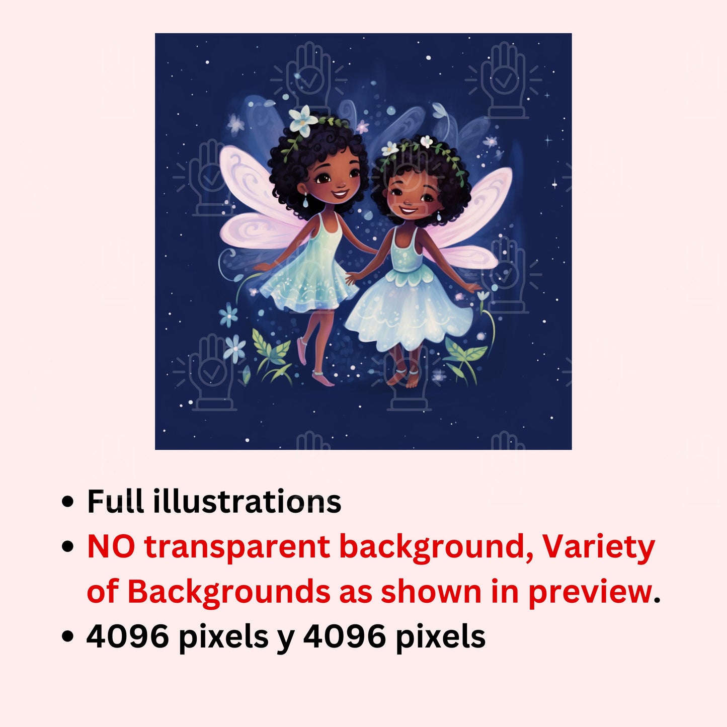 Black Girl Fairy Clipart, Little Fairies, Fairytale Cartoon Character Art, 55 PNG bundle, Children's Book Illustrations African-American Kid