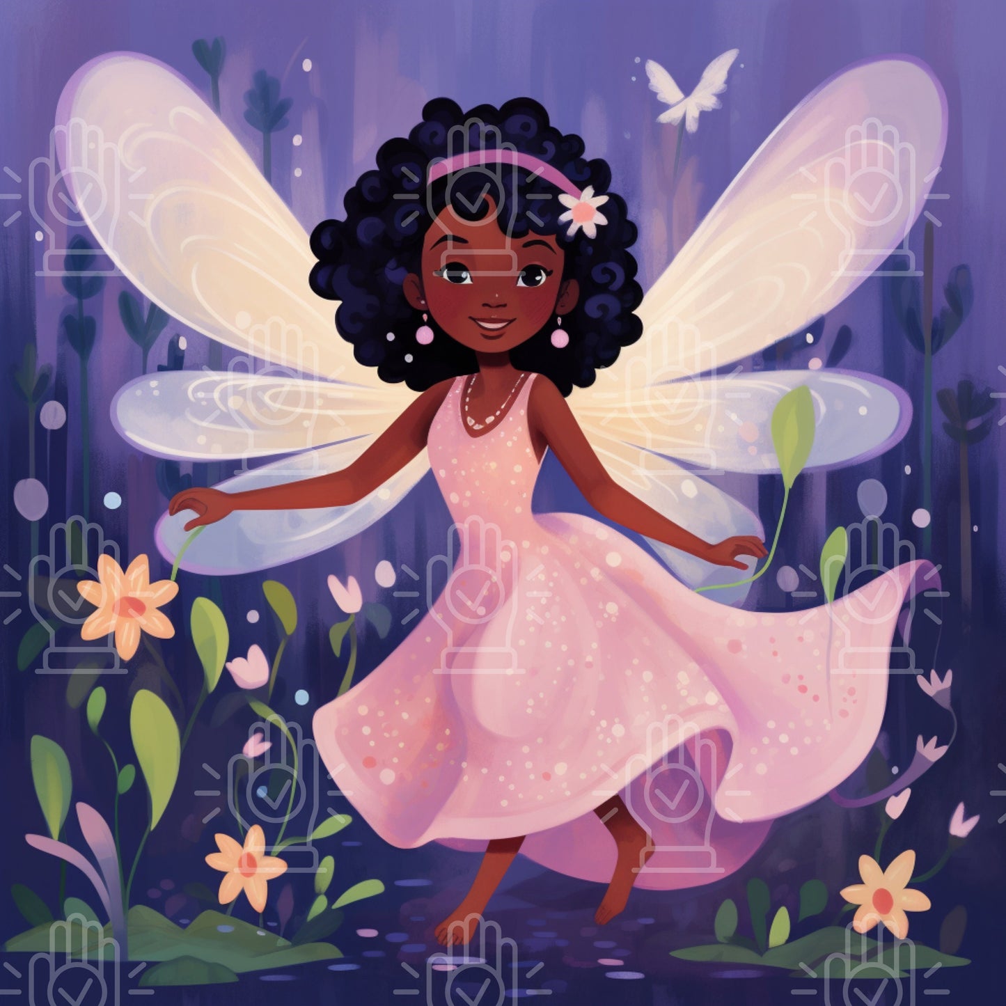 Black Girl Fairy Clipart, Little Fairies, Fairytale Cartoon Character Art, 55 PNG bundle, Children's Book Illustrations African-American Kid