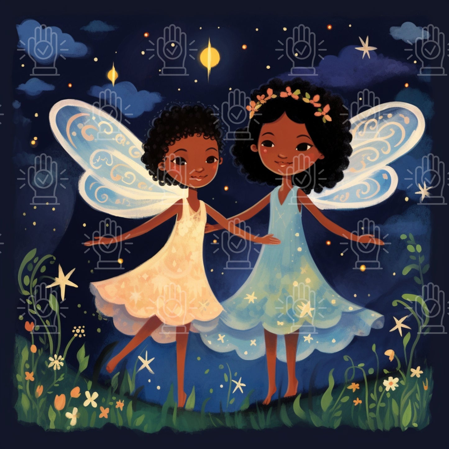 Black Girl Fairy Clipart, Little Fairies, Fairytale Cartoon Character Art, 55 PNG bundle, Children's Book Illustrations African-American Kid