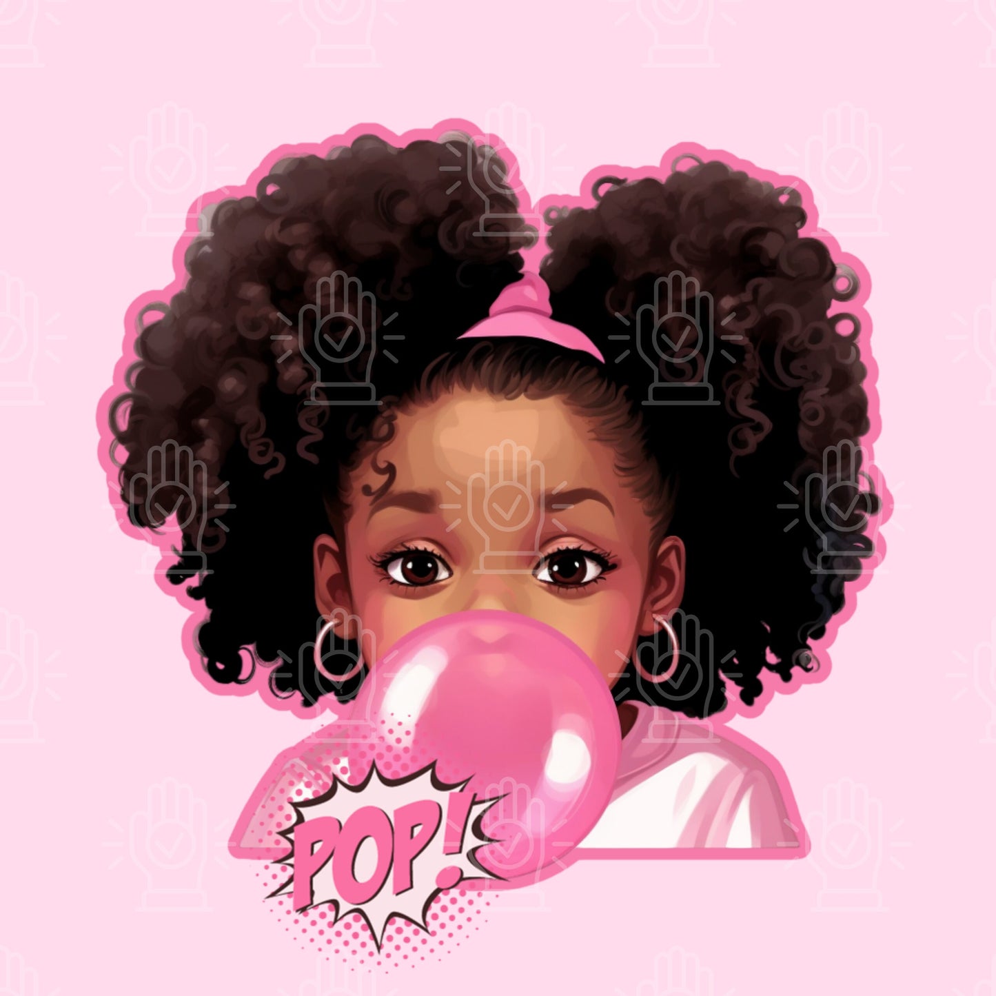 Black Girl Popping Bubble Gum, 10 PNG, Little Baby Clipart, Pink Baby Shower, Ready To Pop! Theme, Gender Party, African-American Toddler