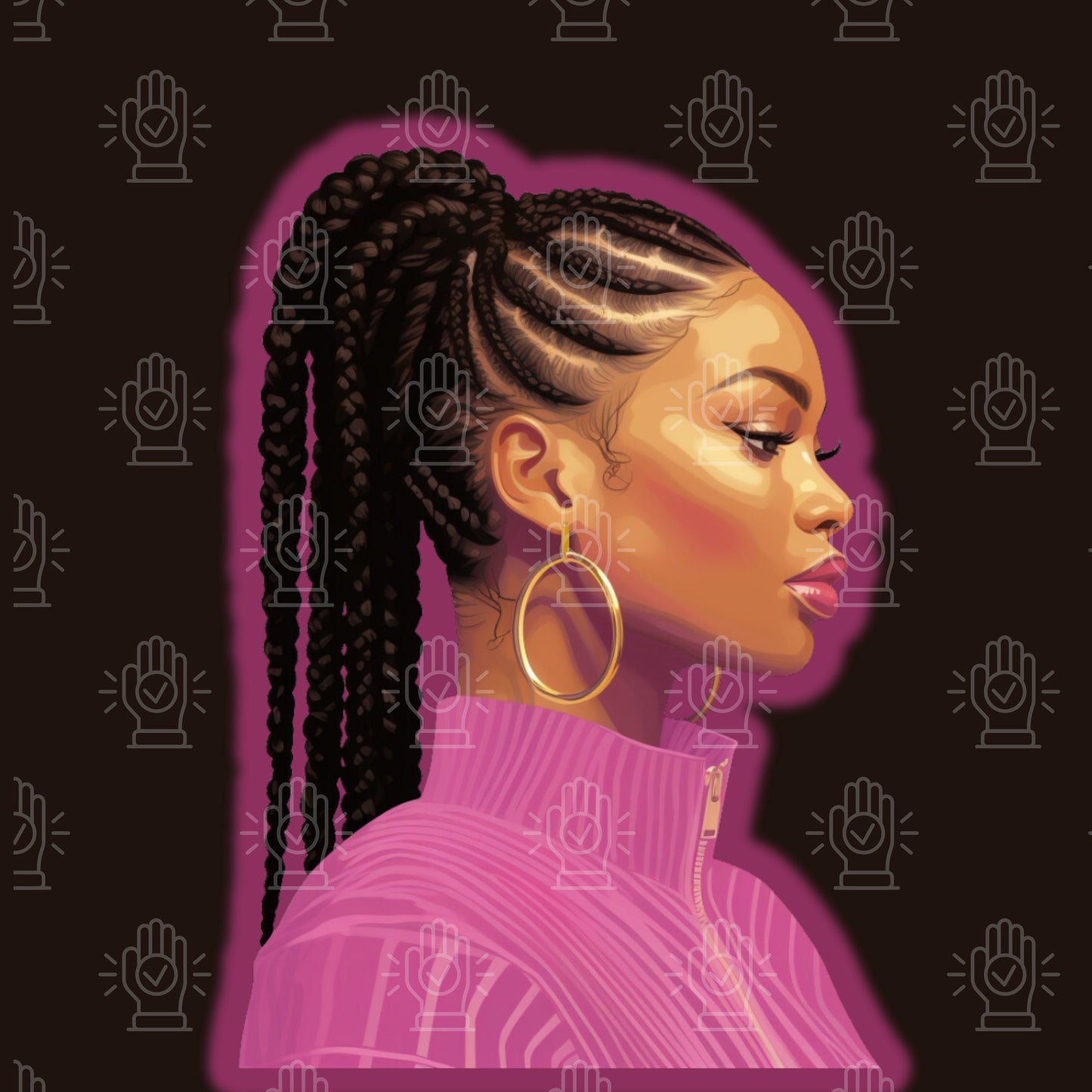 Black Woman Cornrow Ponytail Clipart, Beauty Salon, Supply Product Hairstyle Illustration, Girl Braids, Ethnic Hair Stylist Pink Cartoon