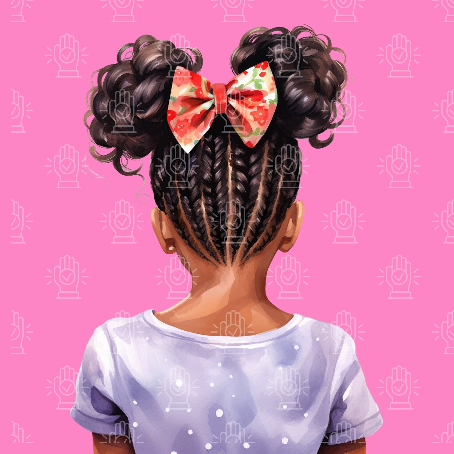Back View of Black Girl Clipart, 12 PNG, Kids Hairstyle Watercolor, Commercial Use