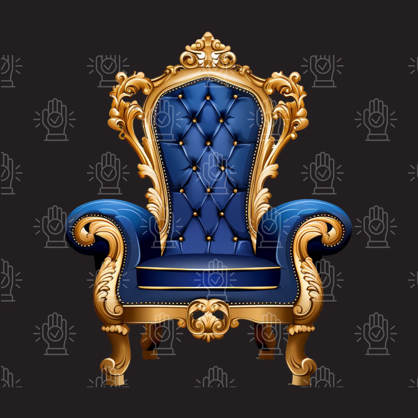 Blue Throne Chair Clipart, Royal Theme, 4 PNG, Blue and Gold, Royal Blue and Navy French Chair, Seat Illustration, Download