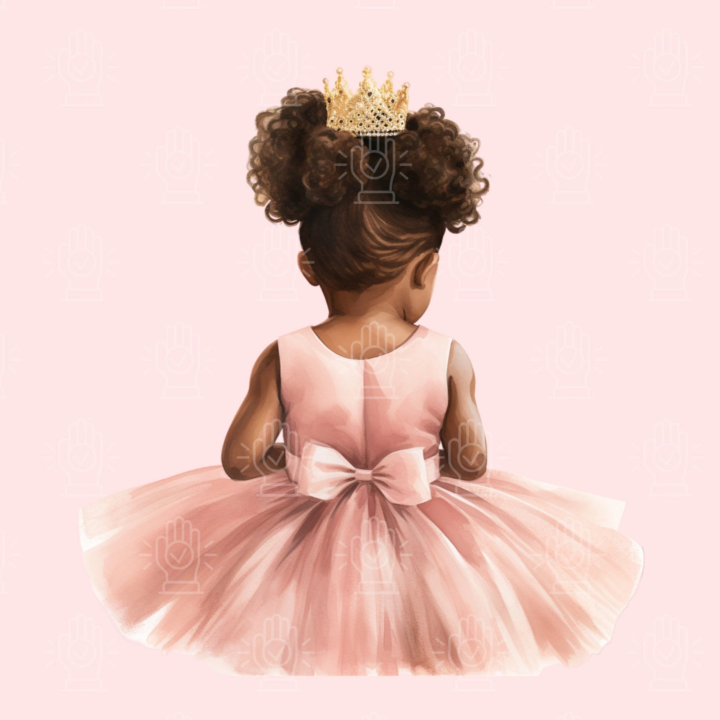 Watercolor Black Baby With Tutu Clipart, 14 PNG, Backview Ballerina Illustration, Little Girl Princess Pink Dress Shower