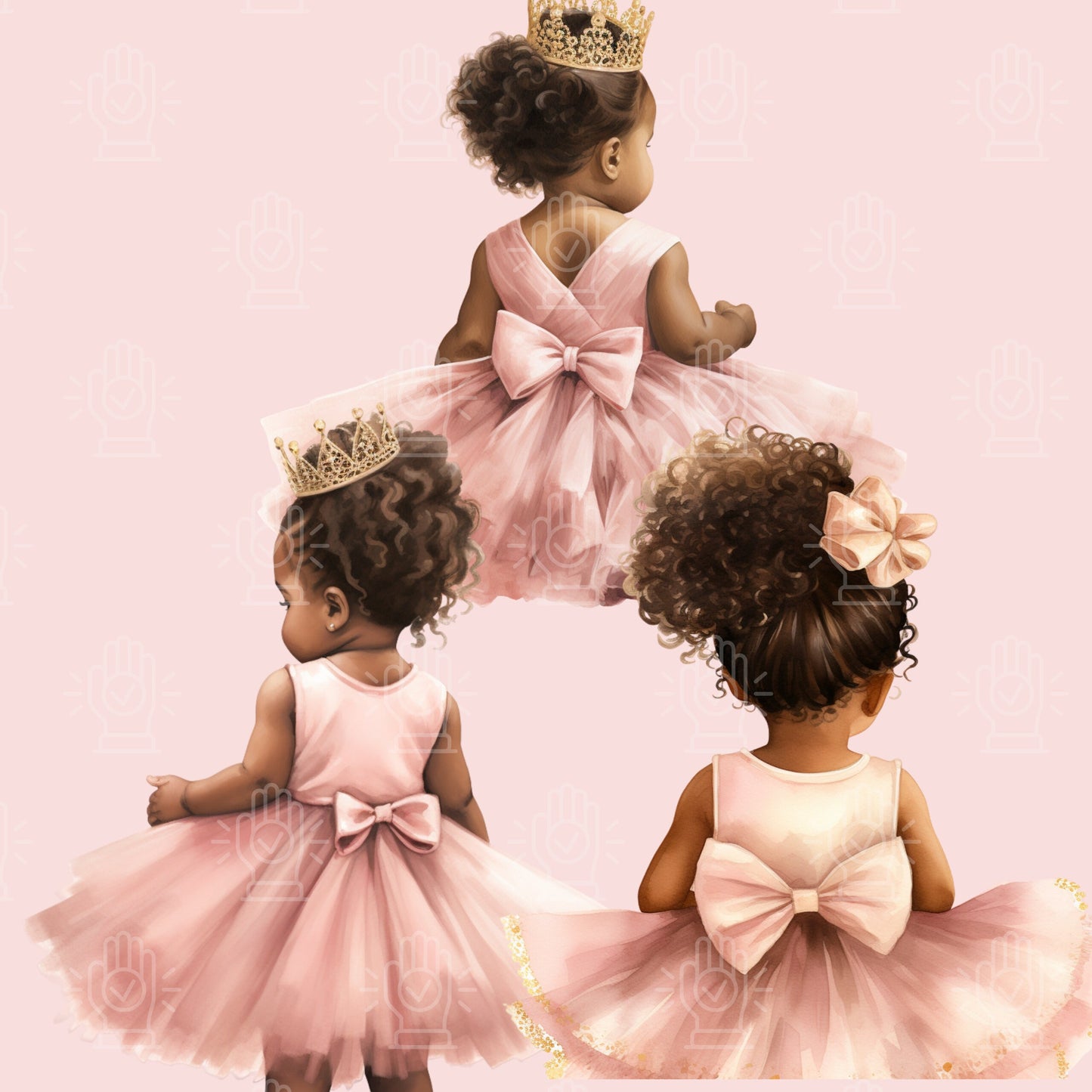 Watercolor Black Baby With Tutu Clipart, 14 PNG, Backview Ballerina Illustration, Little Girl Princess Pink Dress Shower