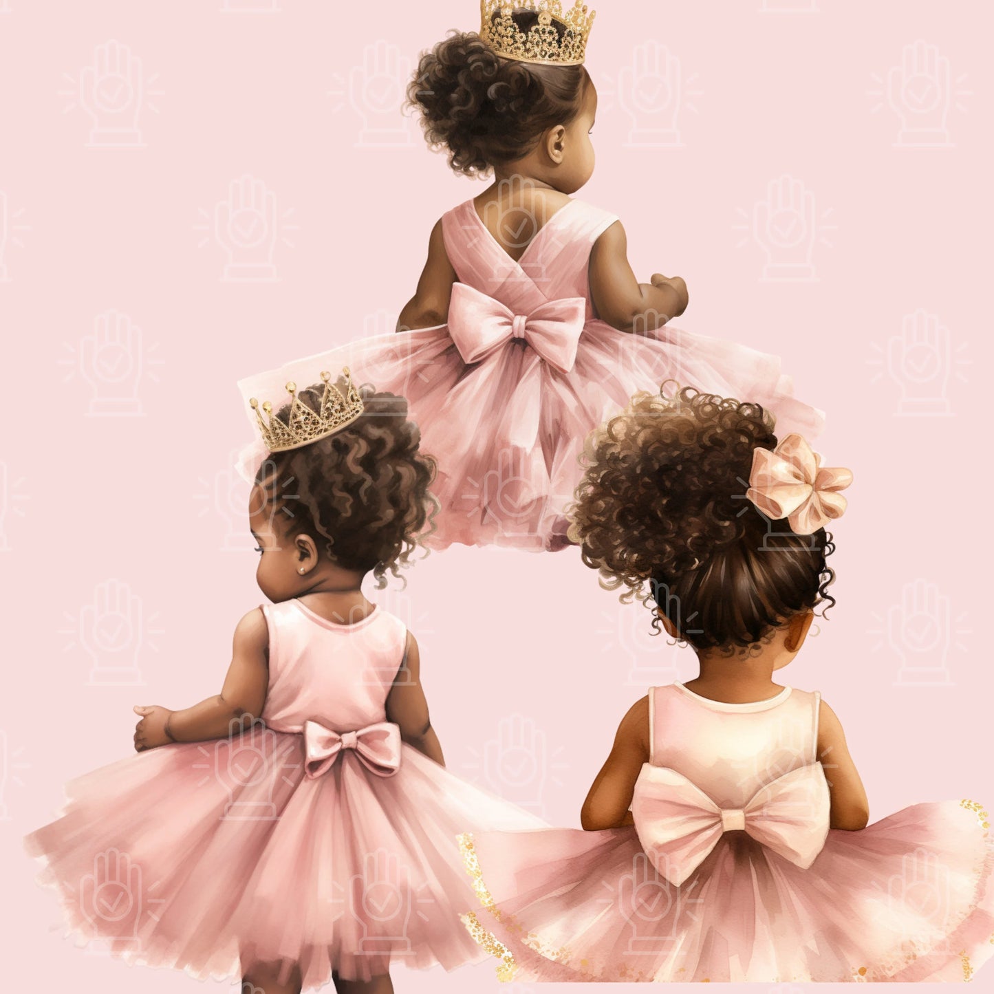 Watercolor Black Baby With Tutu Clipart, 14 PNG, Backview Ballerina Illustration, Little Girl Princess Pink Dress Shower