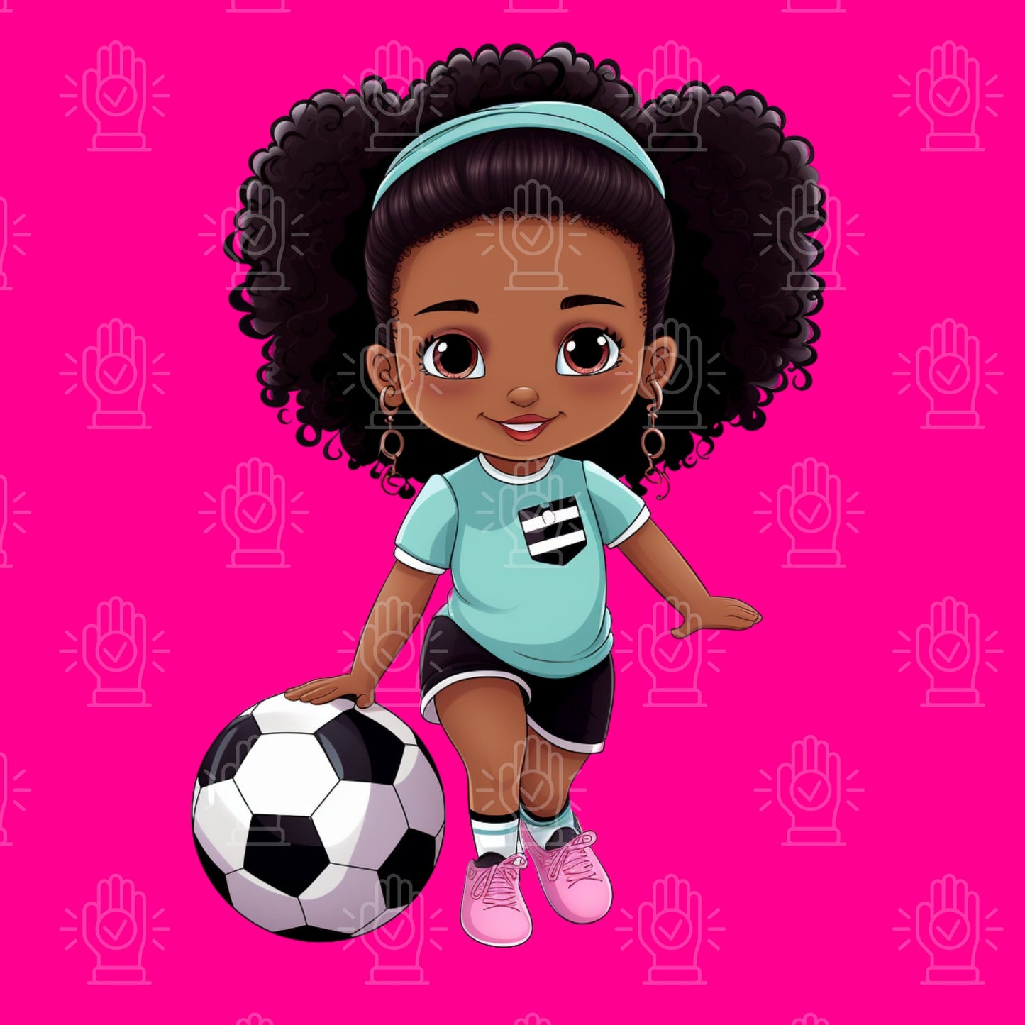 Black Soccer Player Girl Clipart, 4 PNG, Children's Illustration Cartoon, Little African-American Kid, Sports Ball Team Theme, Cute Afro