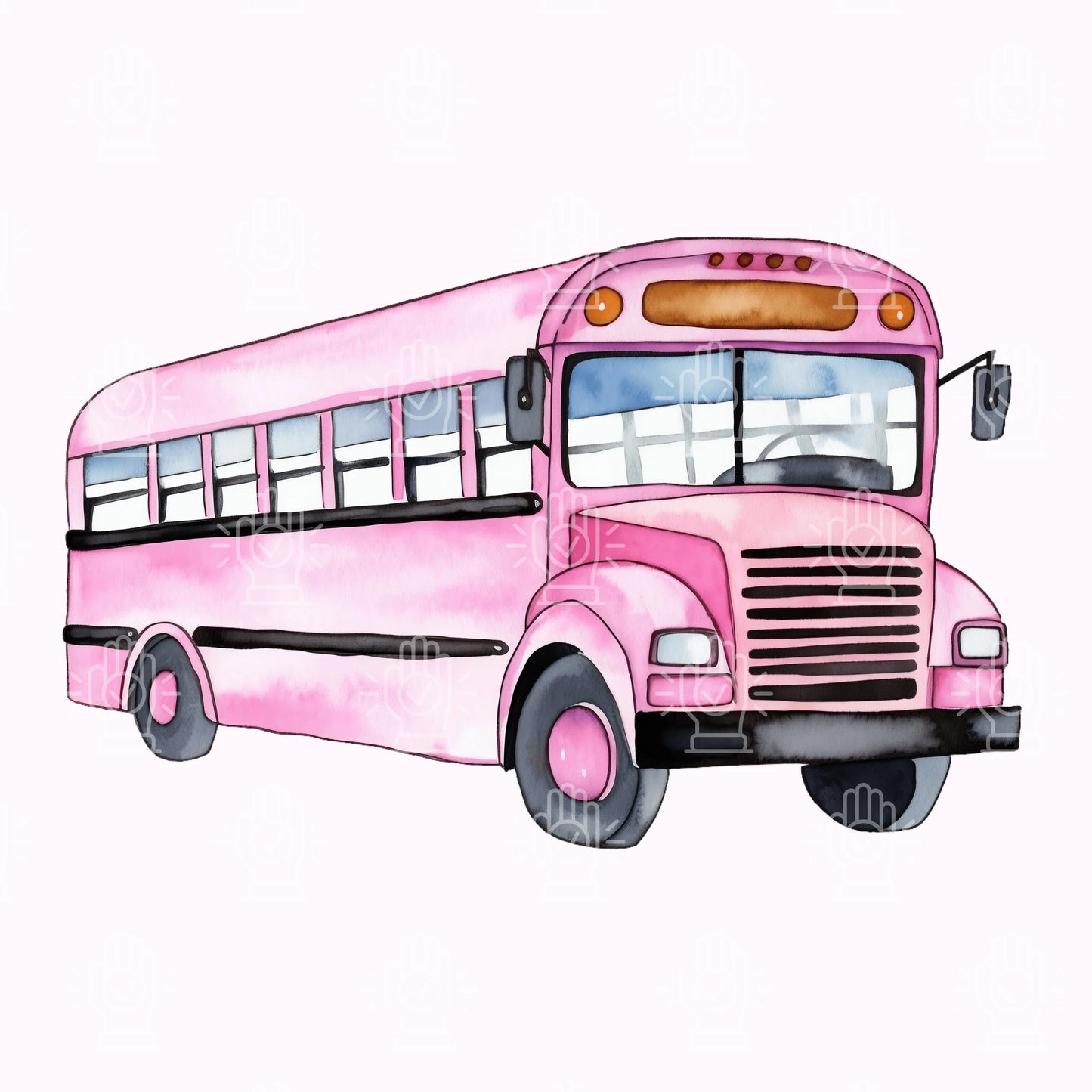 Pink School Bus Watercolor Clipart, 9 PNG