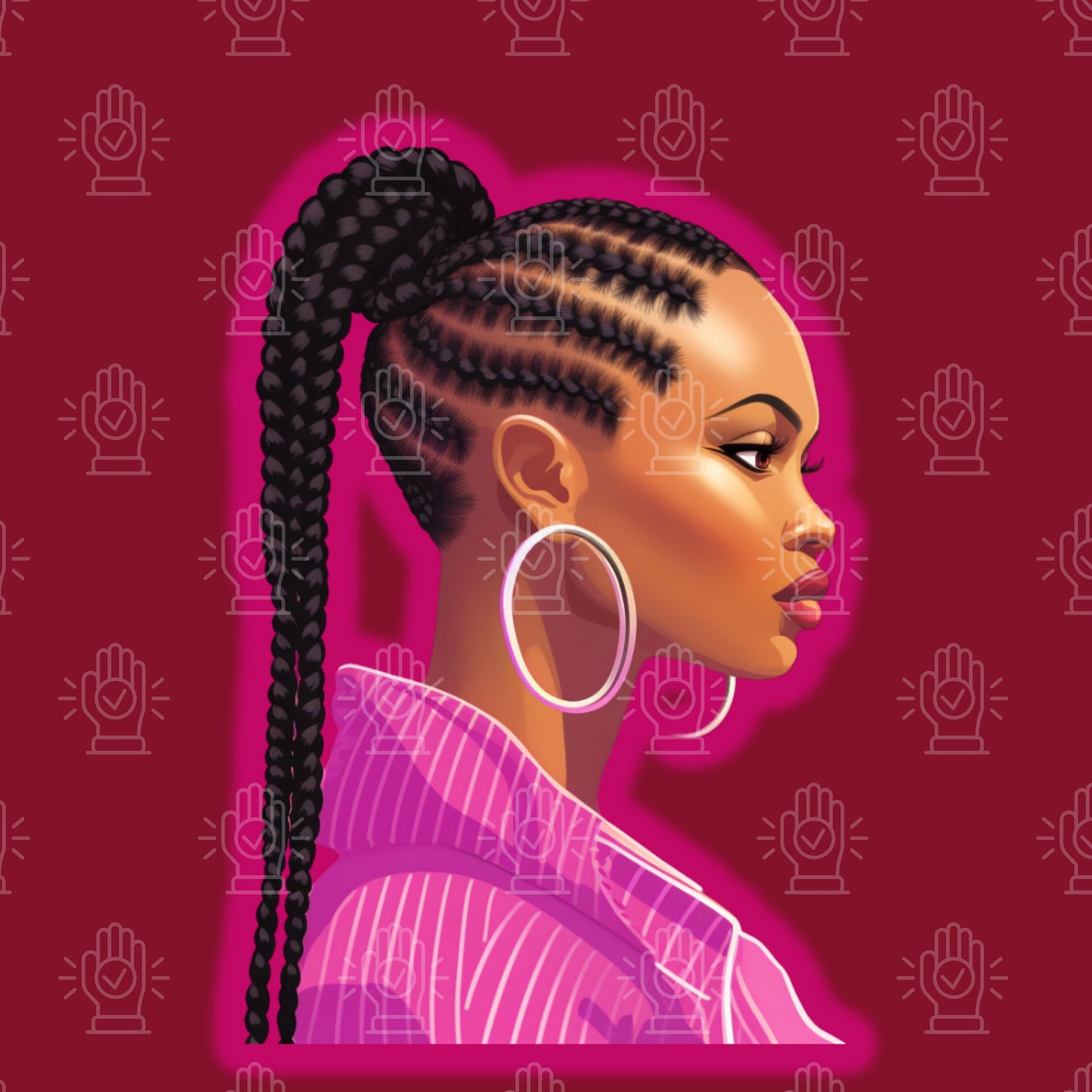 Black Woman Cornrow Ponytail Clipart, Beauty Salon, Supply Product Hairstyle Illustration, Girl Braids, Ethnic Hair Stylist Pink Cartoon