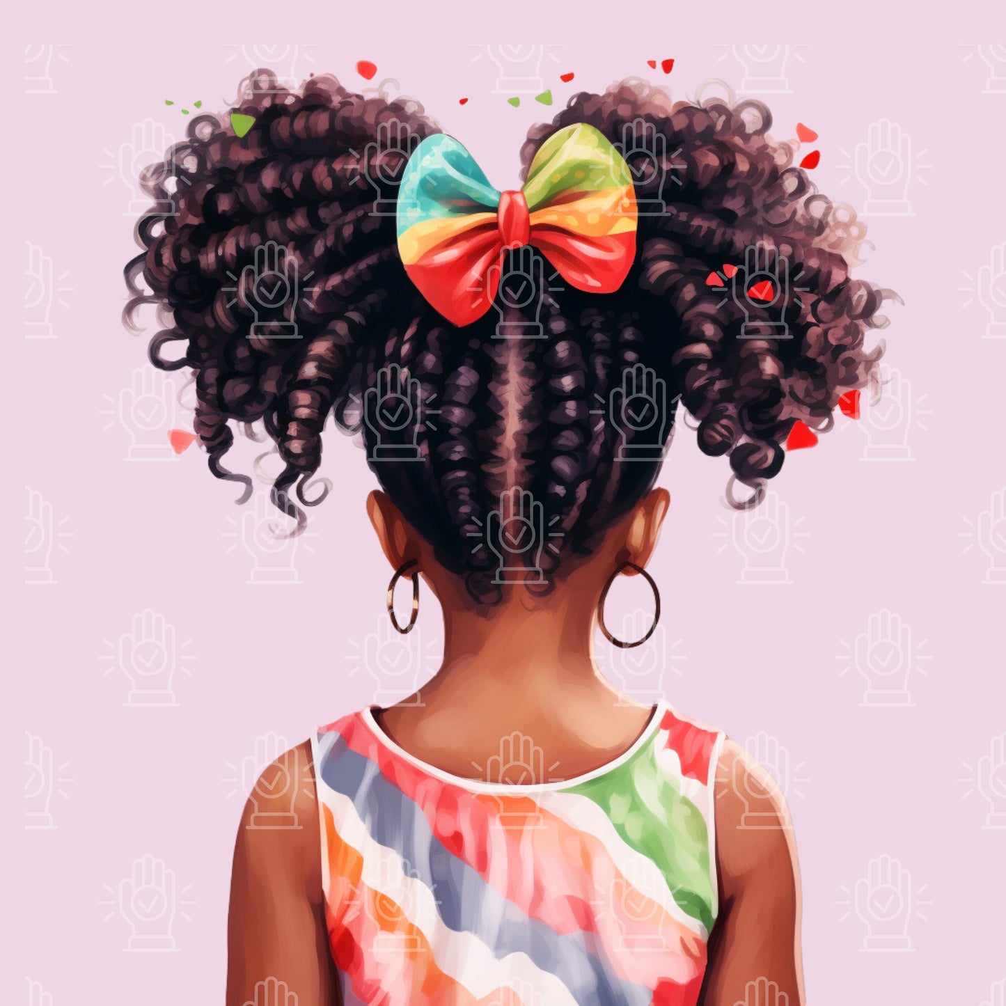Back View of Black Girl Clipart, 12 PNG, Kids Hairstyle Watercolor, Commercial Use