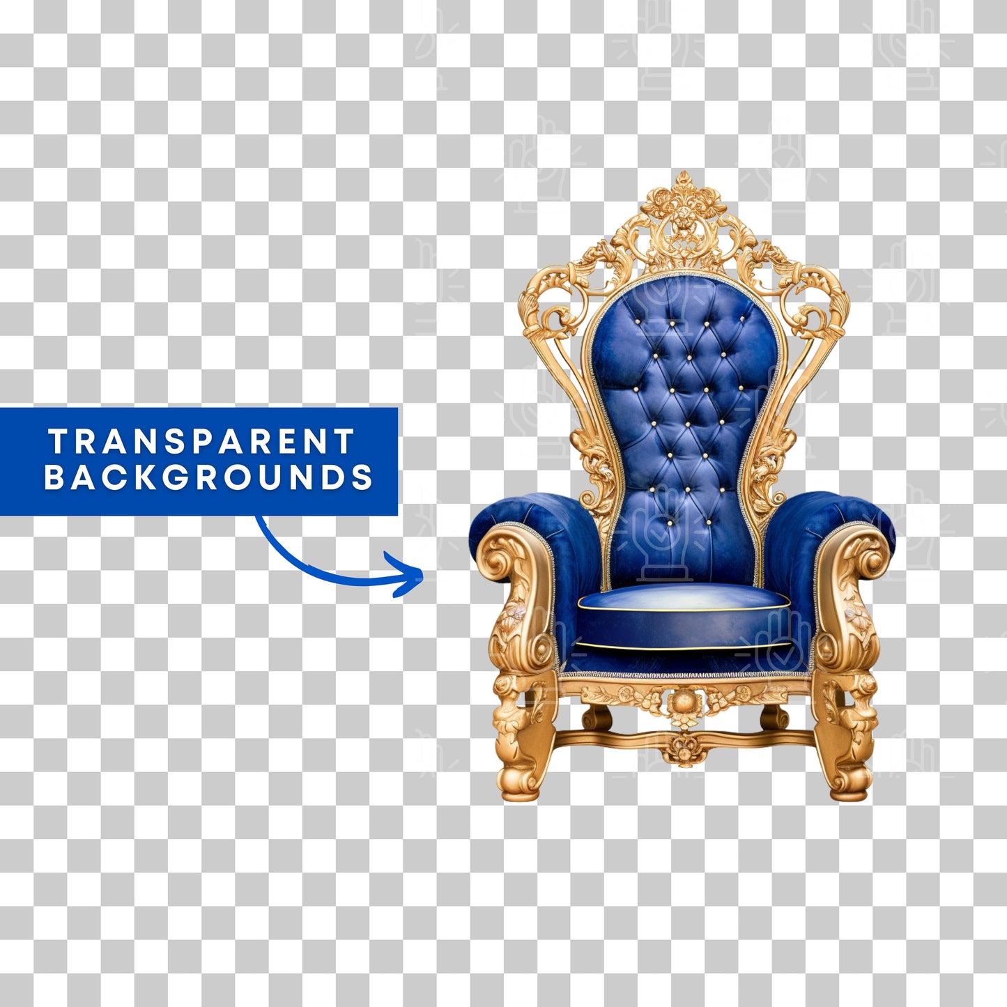 Blue Throne Chair Clipart, Royal Theme, 4 PNG, Blue and Gold, Royal Blue and Navy French Chair, Seat Illustration, Download