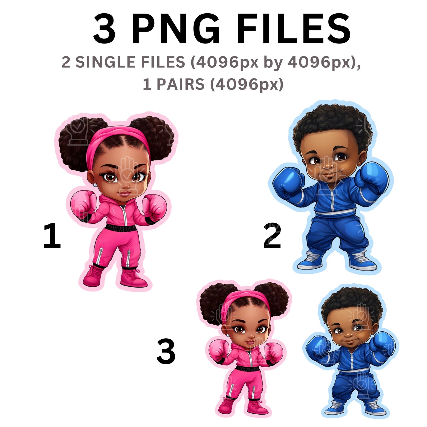 Black Baby Boxer Wrestler Gender Reveal Clipart, 3 PNG