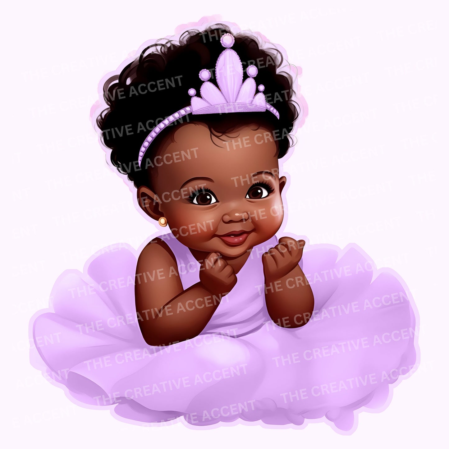 Black Baby Princess Clipart in Tutu Dress, Girl Baby Shower, Little Newborn with Tiara Crown, 7 PNG bundle, First Birthday, Gender Reveal