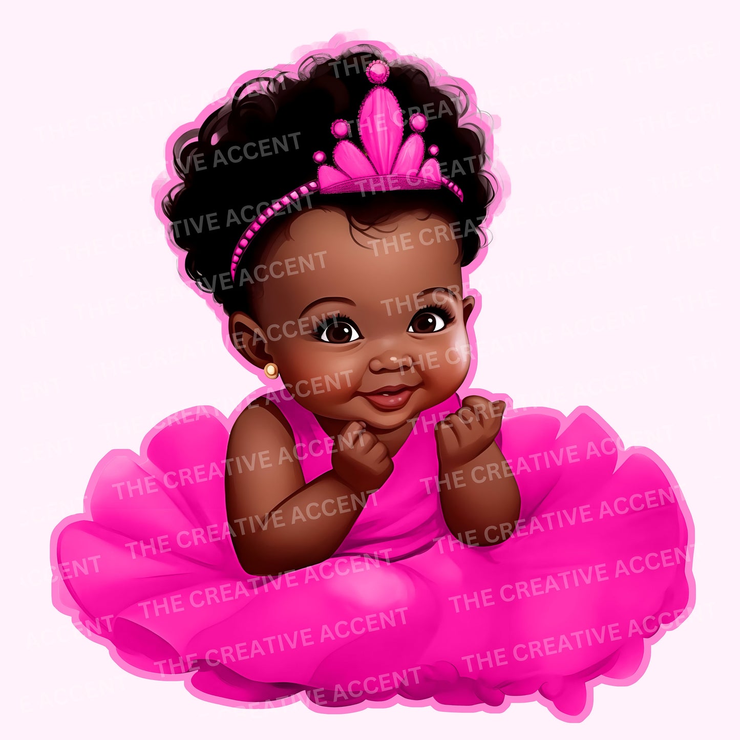 Black Baby Princess Clipart in Tutu Dress, Girl Baby Shower, Little Newborn with Tiara Crown, 7 PNG bundle, First Birthday, Gender Reveal
