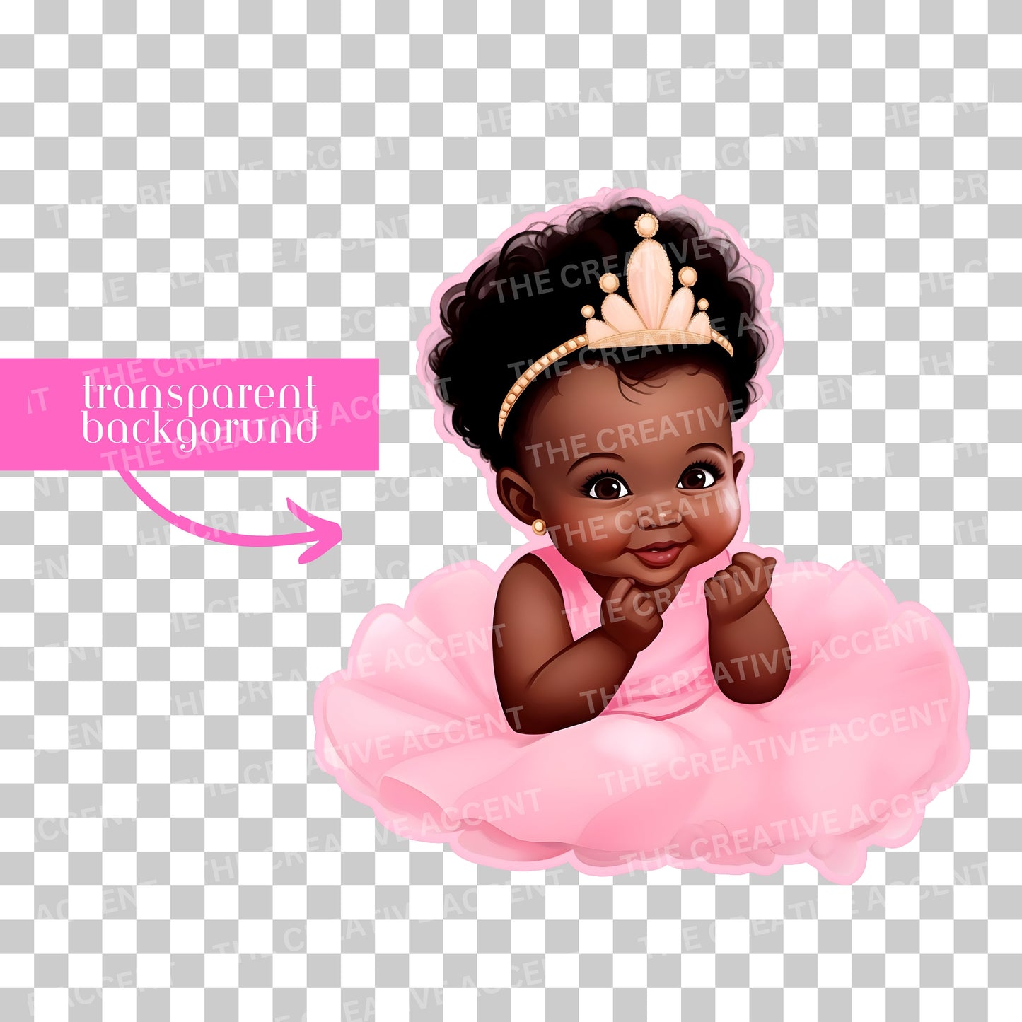 Black Baby Princess Clipart in Tutu Dress, Girl Baby Shower, Little Newborn with Tiara Crown, 7 PNG bundle, First Birthday, Gender Reveal