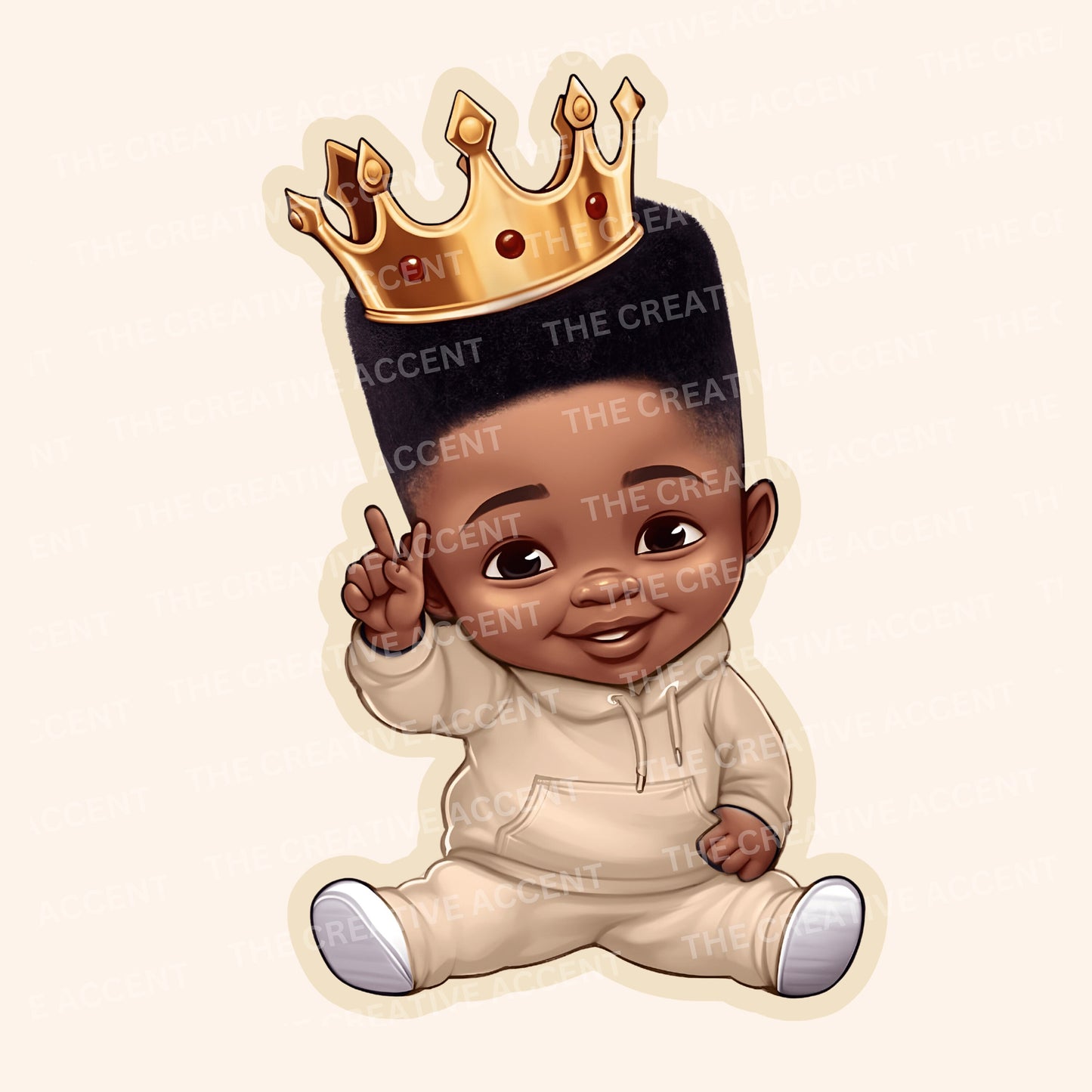 Black Baby Boy and Girl Clipart, 3 PNG, Neutral Theme Shower, Prince and Princess in Beige, Twins Birthday, Little Kids with Gold Crown