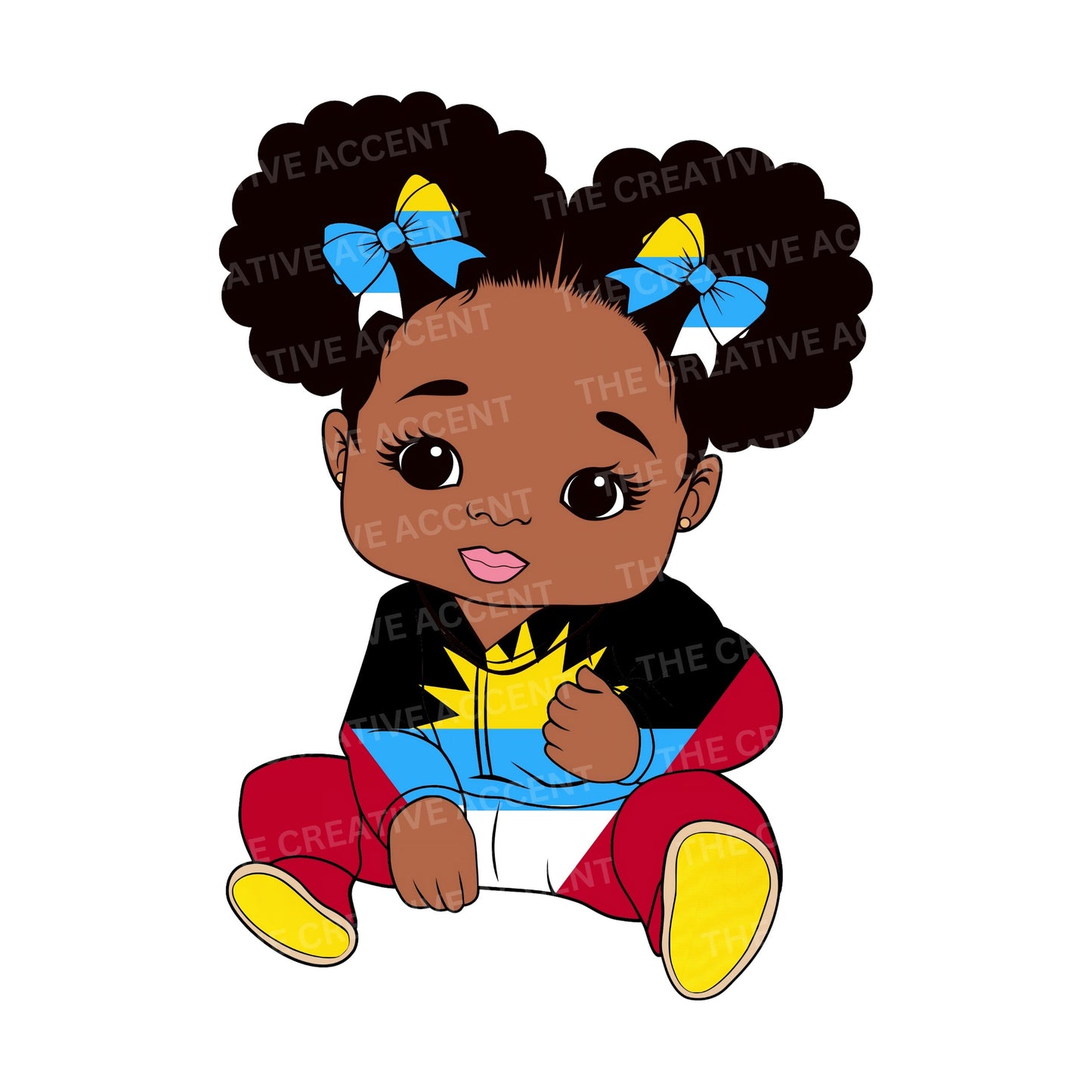 Antigua and Barbuda Little Girl Clipart, 2 PNG Files, Caribbean Island Antiguan Baby