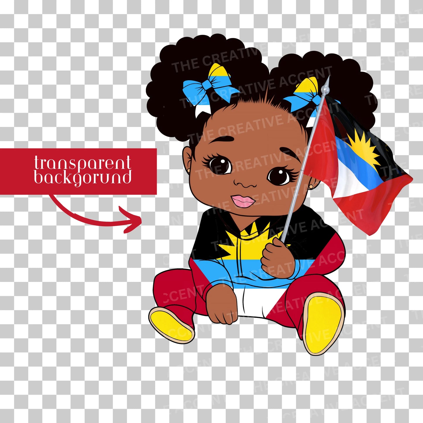 Antigua and Barbuda Little Girl Clipart, 2 PNG Files, Caribbean Island Antiguan Baby
