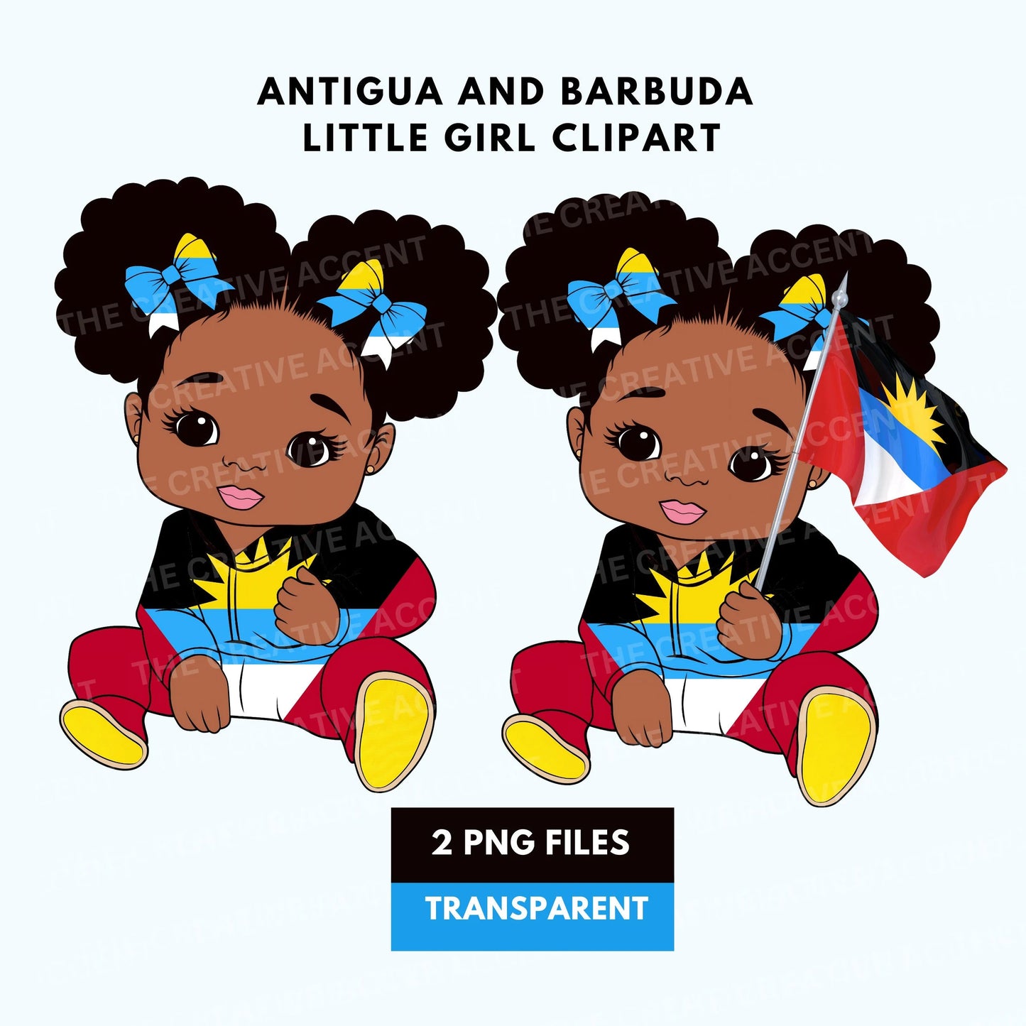 Antigua and Barbuda Little Girl Clipart, 2 PNG Files, Caribbean Island Antiguan Baby