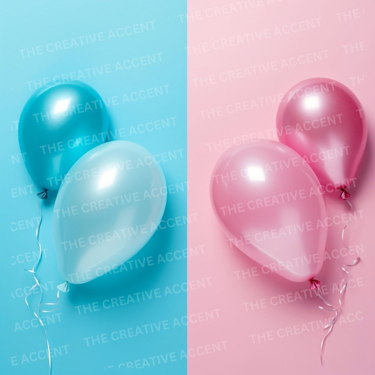 Gender Reveal Background Digital Paper, 8 JPEG, Half Blue and Pink Balloons Ai Art, Surprise Boy or Girl Invite Overlay