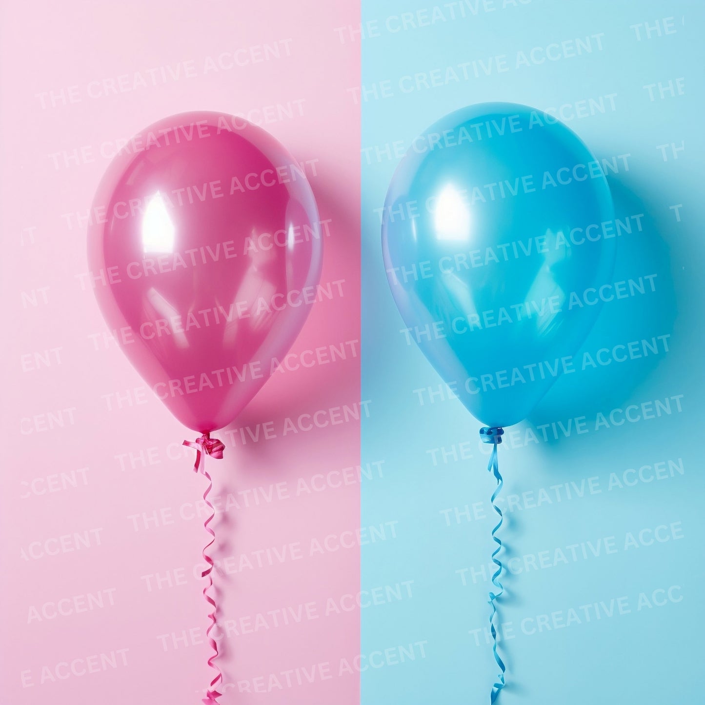Gender Reveal Background Digital Paper, 8 JPEG, Half Blue and Pink Balloons Ai Art, Surprise Boy or Girl Invite Overlay