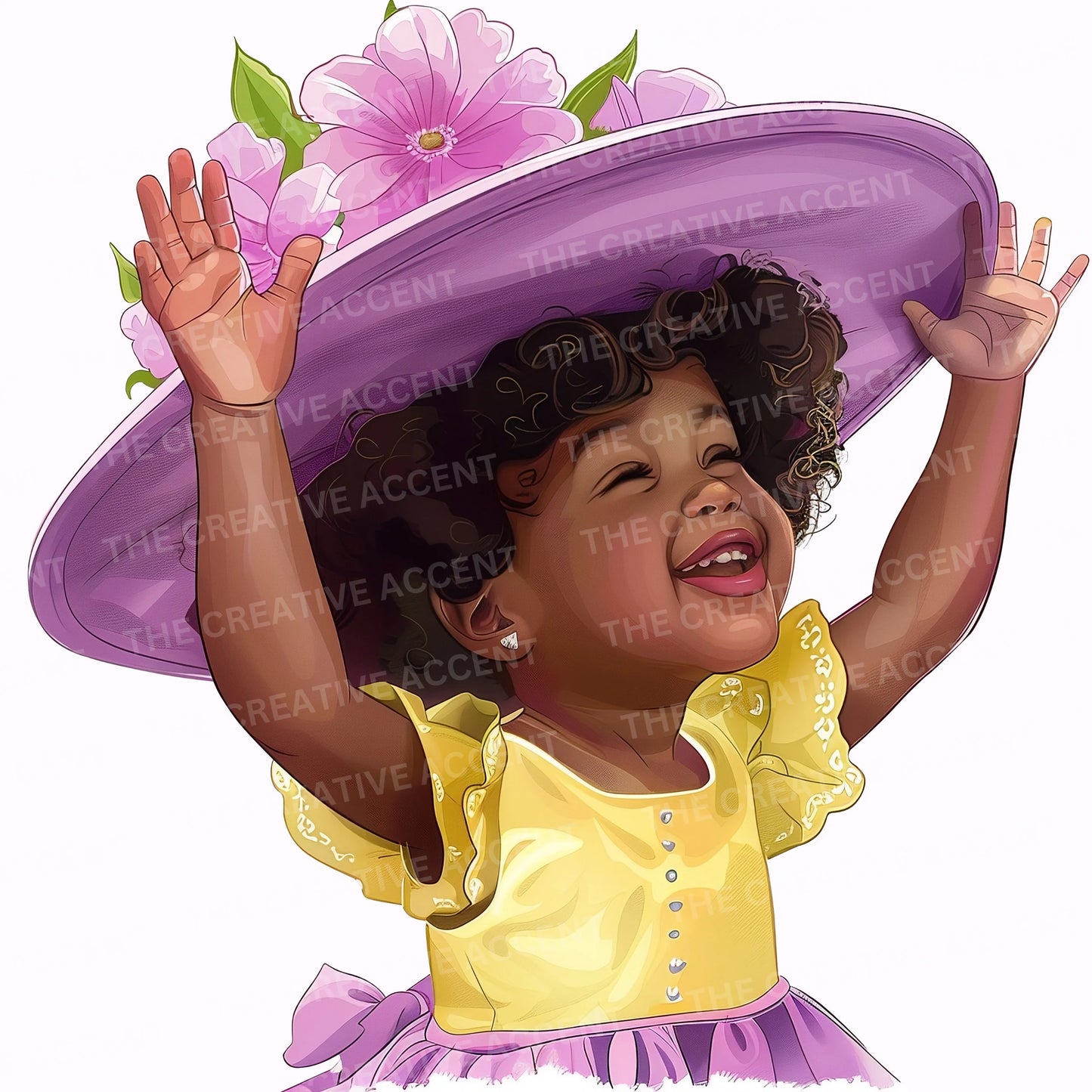Little Black Church Girl Praising Clipart, 8 PNG, African American Illustration