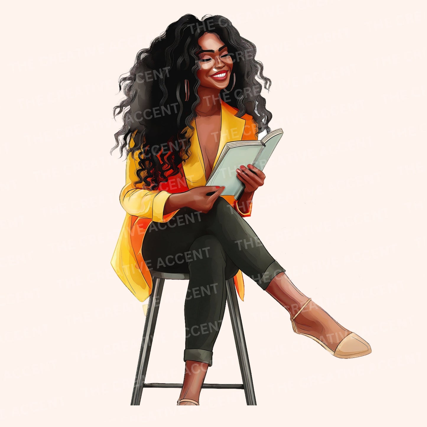 Planner Girl Clipart, 7 PNG, Black Business Women, Office Entrepreneur Illustration, Boss Woman Journaling