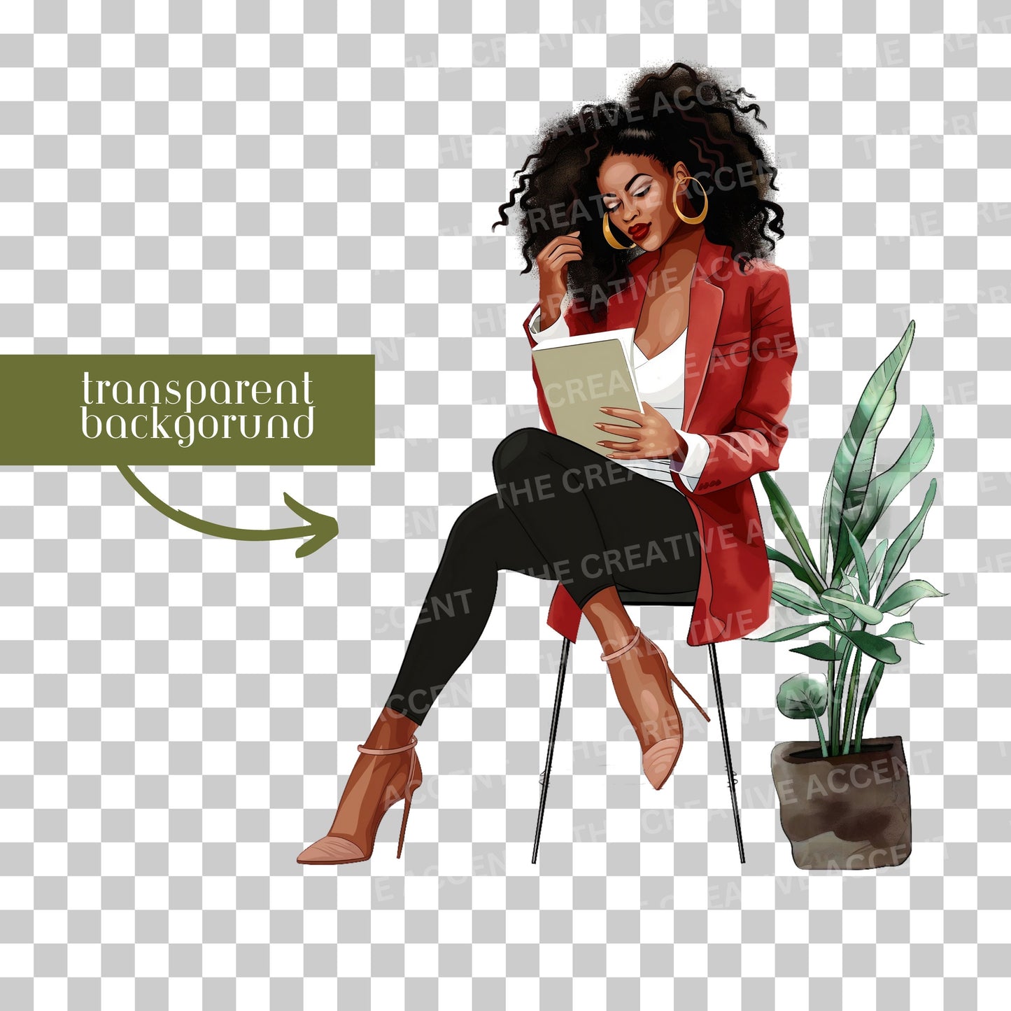 Planner Girl Clipart, 7 PNG, Black Business Women, Office Entrepreneur Illustration, Boss Woman Journaling