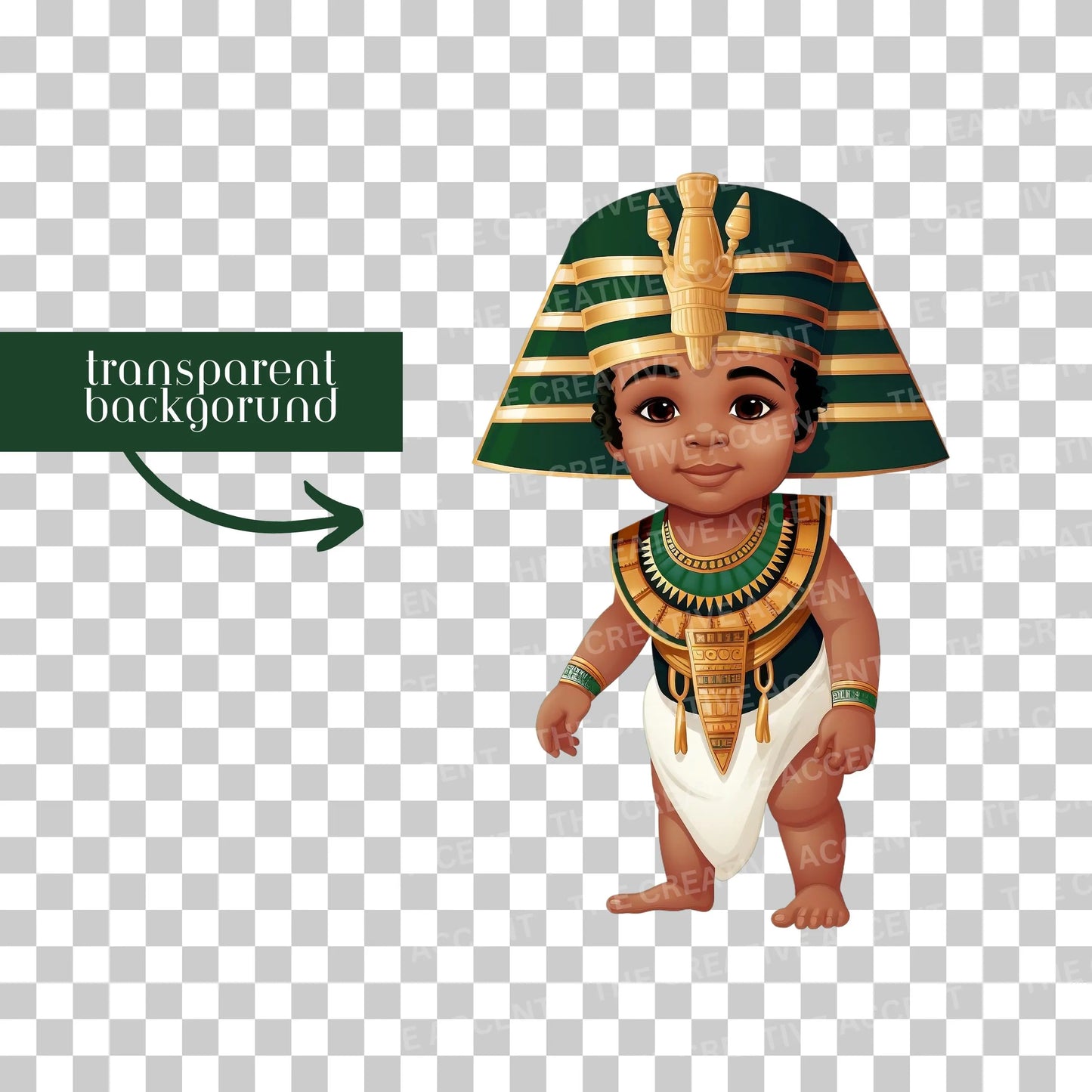Emerald Green Egyptian Baby Clipart, 1 PNG, Baby Shower Pharaoh, Little Black Boy Prince, King Tut, Tutankhamun