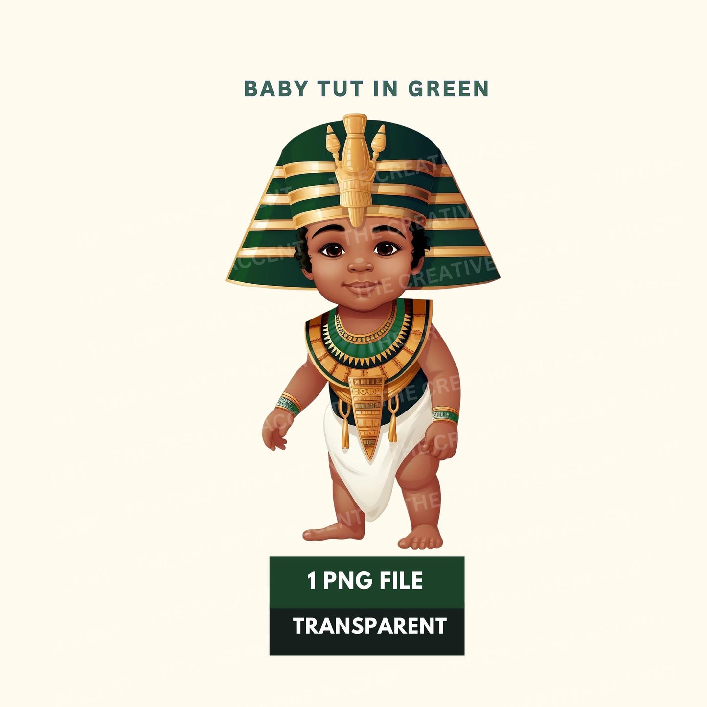 Emerald Green Egyptian Baby Clipart, 1 PNG, Baby Shower Pharaoh, Little Black Boy Prince, King Tut, Tutankhamun
