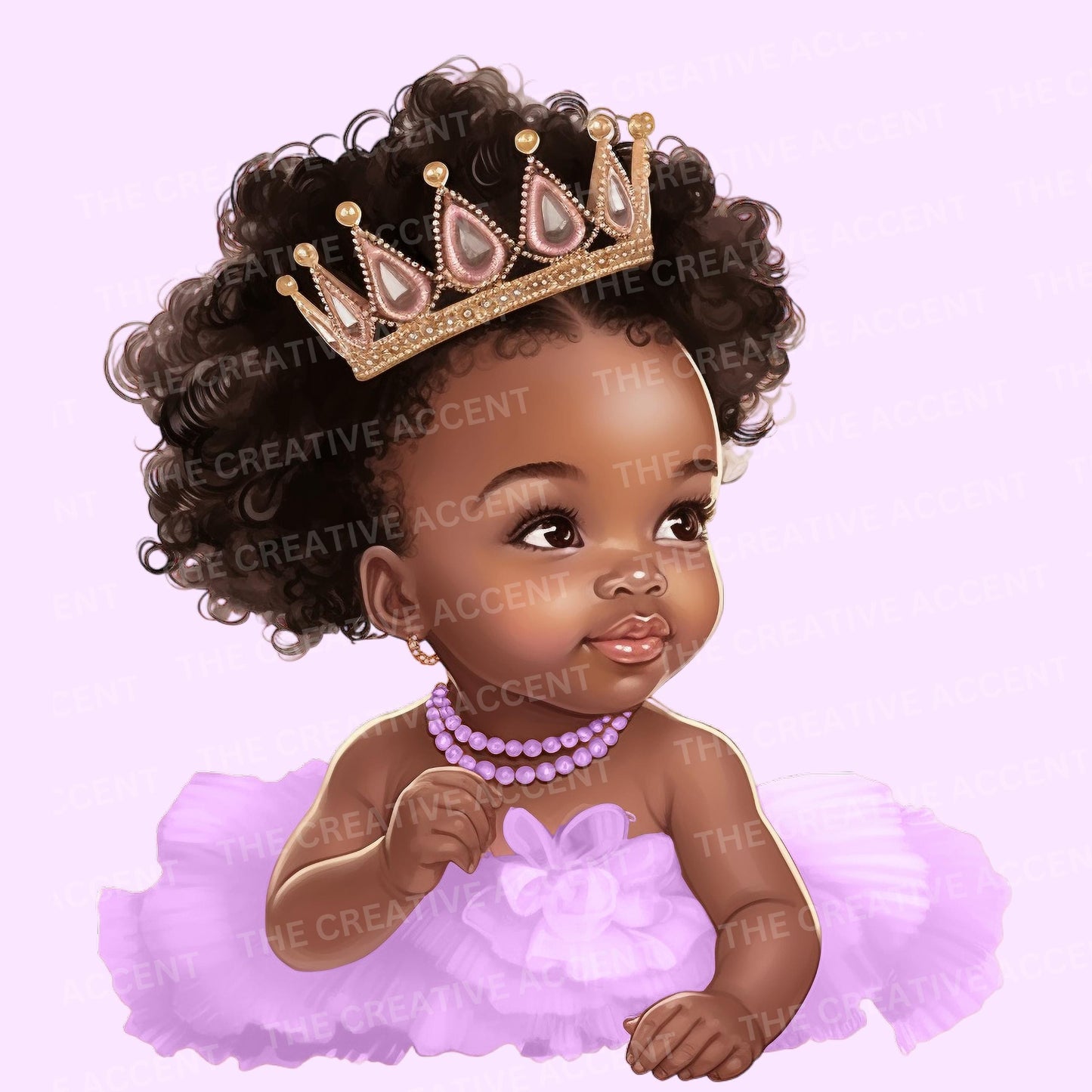 Black Baby Girl in Light Purple Tutu Dress Clipart, 11 PNG, Lavender Tulle Theme Clipart, Little Toddler, Ballerina Baby Shower Illustration