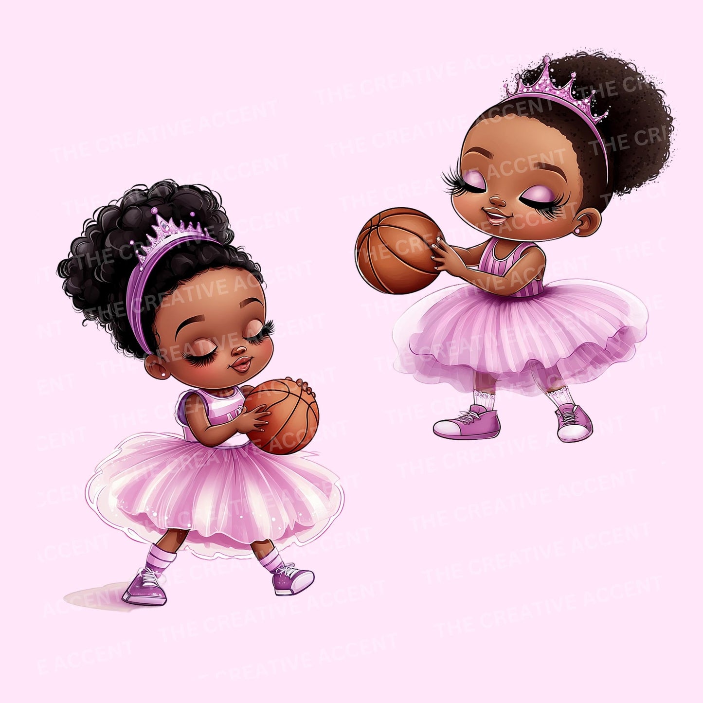 Little Basketball Girl Princess Clipart, 13 PNG, Baby Ball Player, Pink and Purple Tutu, Sports Baby Shower, Future WNBA Inspired Toddler