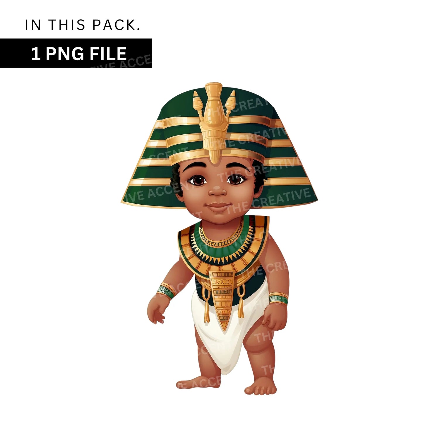 Emerald Green Egyptian Baby Clipart, 1 PNG, Baby Shower Pharaoh, Little Black Boy Prince, King Tut, Tutankhamun