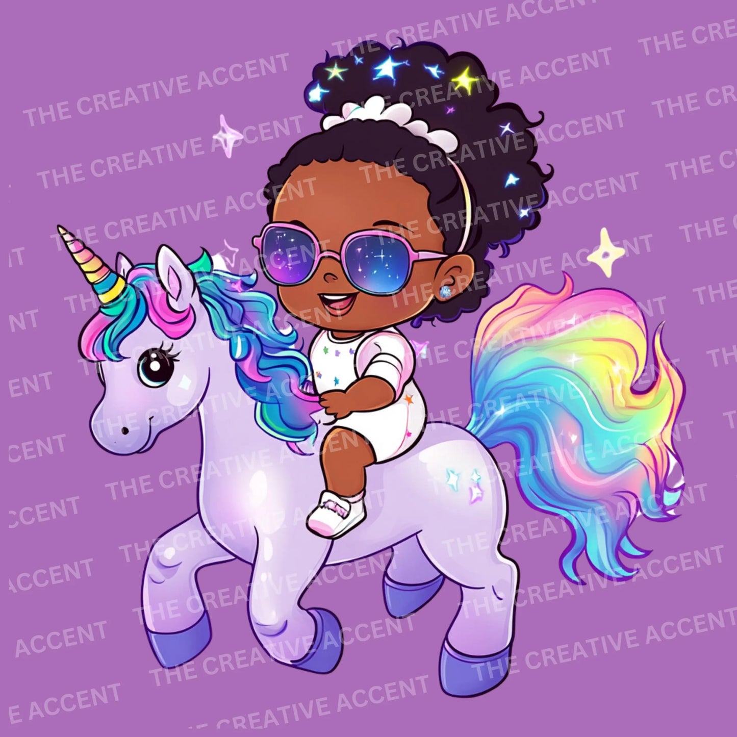 Black Unicorn Girl Clipart, 5 PNG, Pastel Fairytale Party