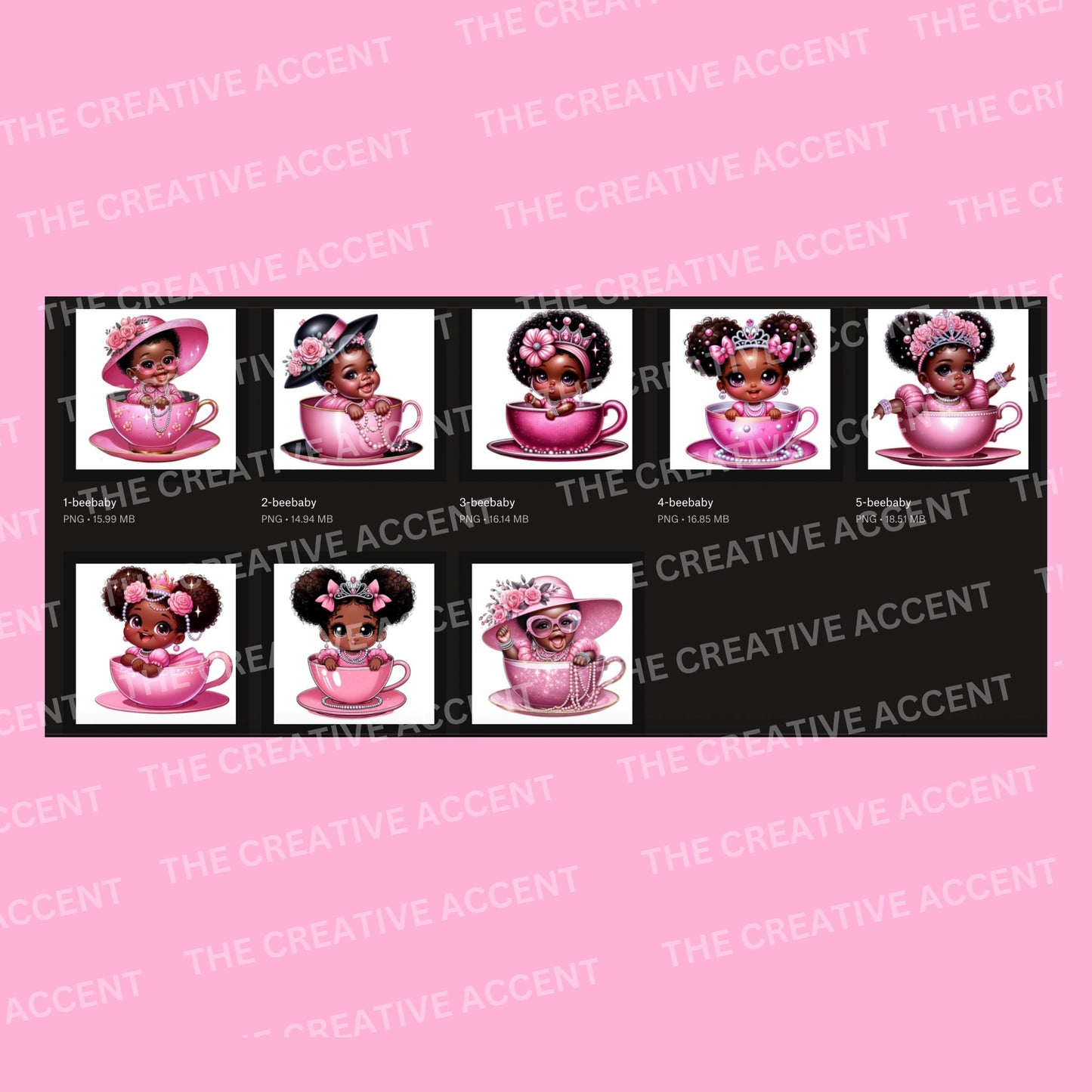 Black Teacup Baby Clipart, 9 PNG, Princess Sitting in a Teacup, Girl High Tea Church Party Theme Shower, Vintage, Pearls Birthday Vibes