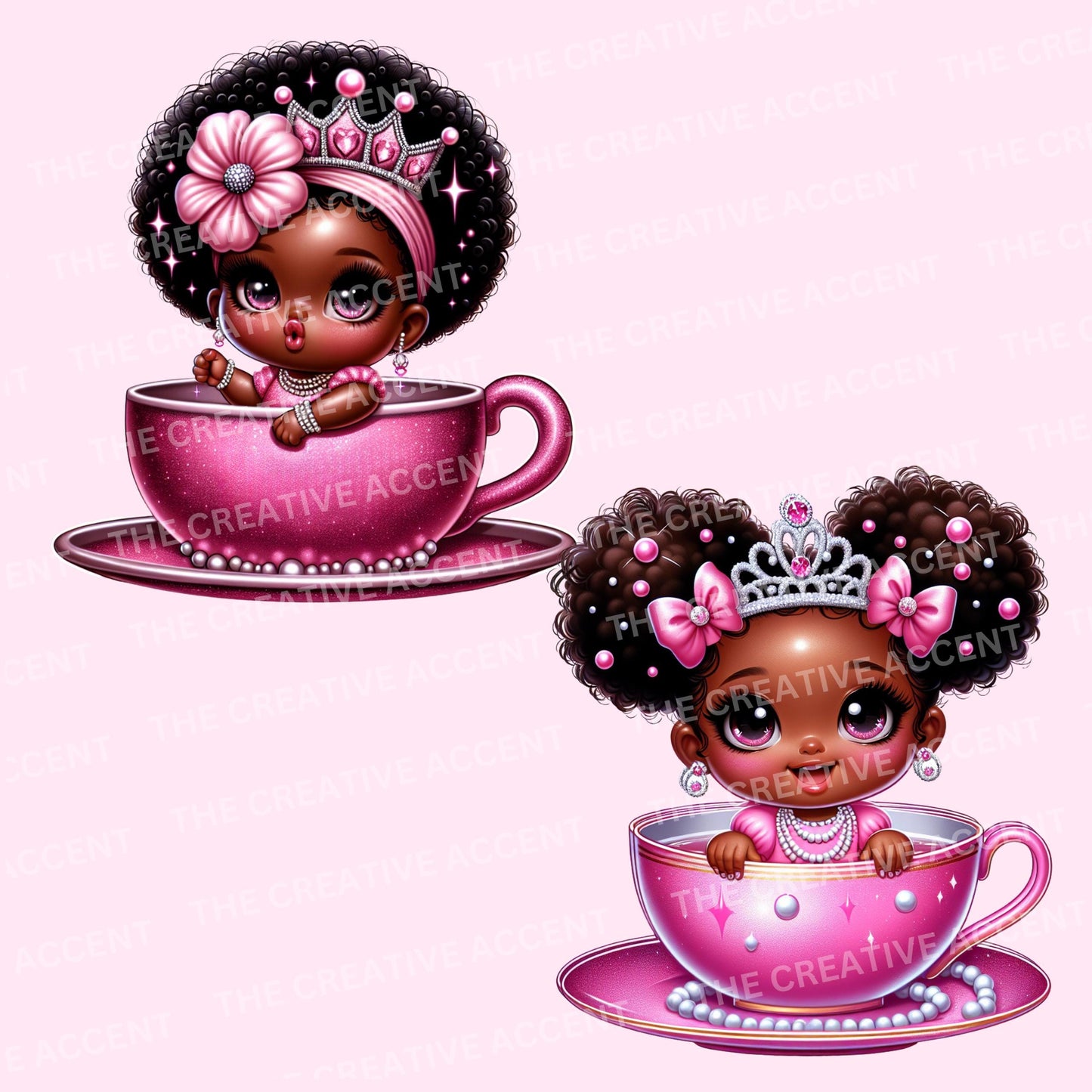 Black Teacup Baby Clipart, 9 PNG, Princess Sitting in a Teacup, Girl High Tea Church Party Theme Shower, Vintage, Pearls Birthday Vibes