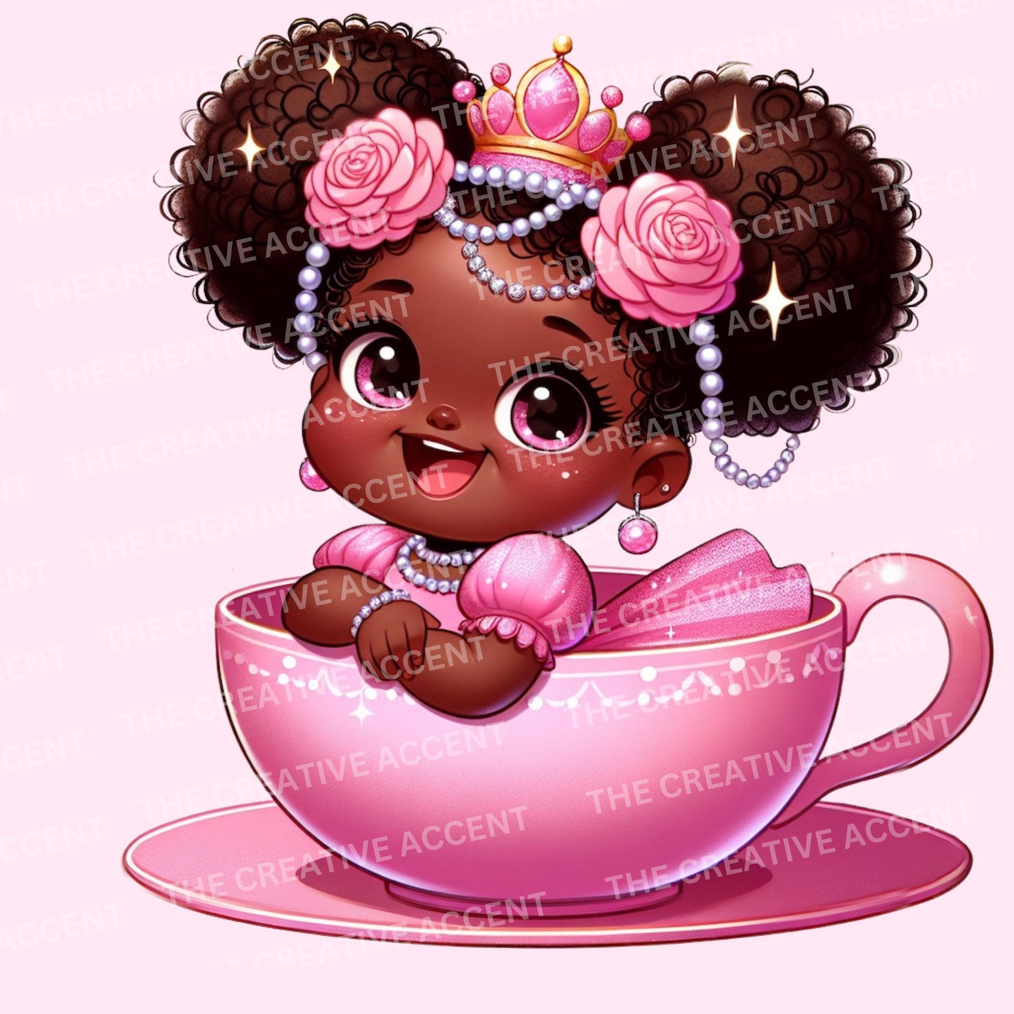 Black Teacup Baby Clipart, 9 PNG, Princess Sitting in a Teacup, Girl High Tea Church Party Theme Shower, Vintage, Pearls Birthday Vibes