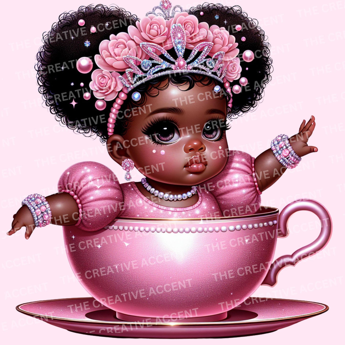 Black Teacup Baby Clipart, 9 PNG, Princess Sitting in a Teacup, Girl High Tea Church Party Theme Shower, Vintage, Pearls Birthday Vibes