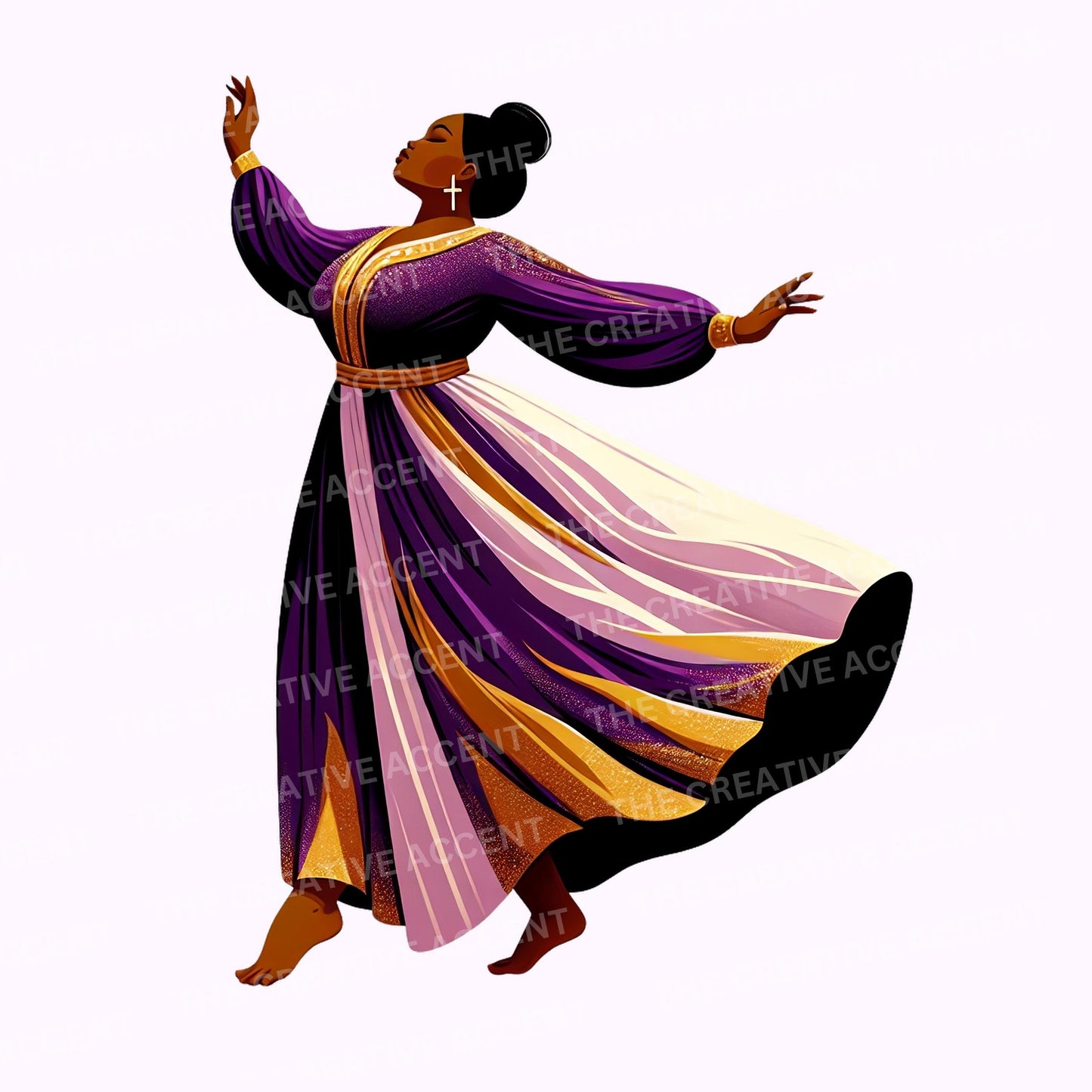 Praise Dancer Clipart, 6 PNG, Black Women Gospel Dress Dancing, Liturgical Dance Show, Church Performance, Worship Flyer, Faith art, Praying