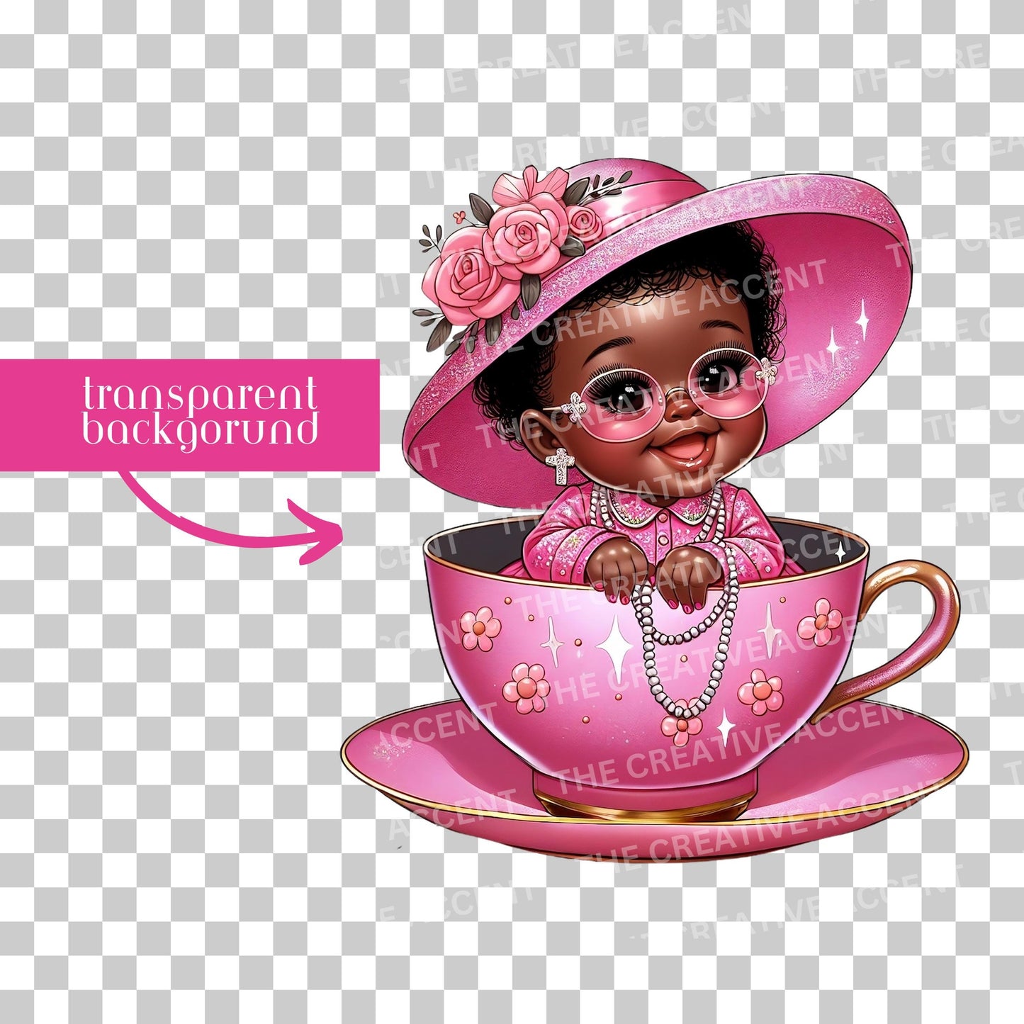 Black Teacup Baby Clipart, 9 PNG, Princess Sitting in a Teacup, Girl High Tea Church Party Theme Shower, Vintage, Pearls Birthday Vibes