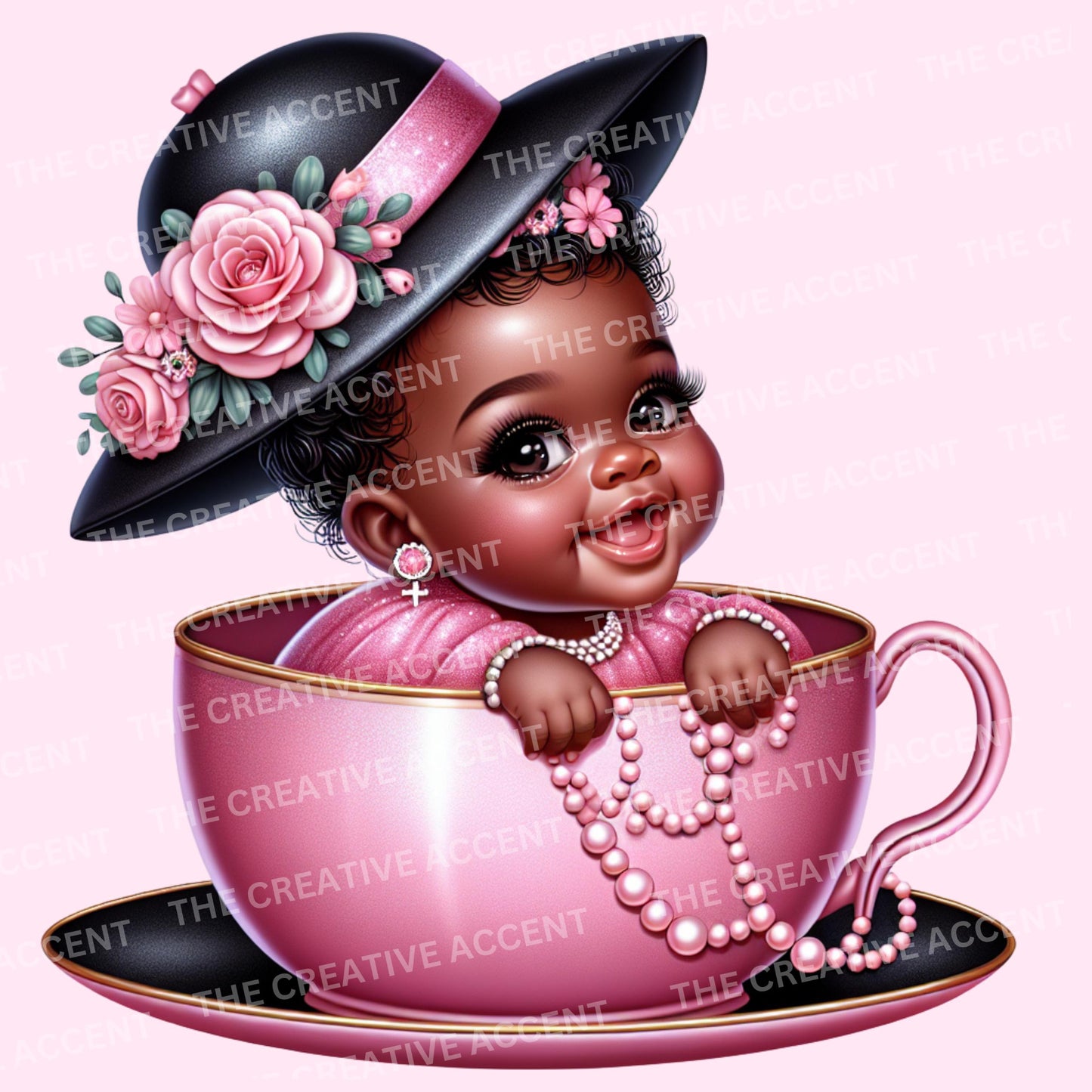 Black Teacup Baby Clipart, 9 PNG, Princess Sitting in a Teacup, Girl High Tea Church Party Theme Shower, Vintage, Pearls Birthday Vibes