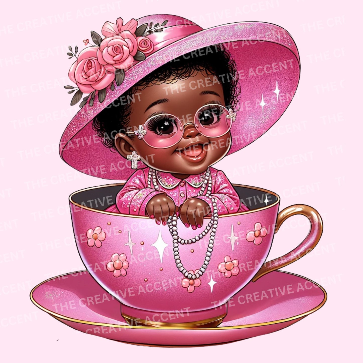 Black Teacup Baby Clipart, 9 PNG, Princess Sitting in a Teacup, Girl High Tea Church Party Theme Shower, Vintage, Pearls Birthday Vibes