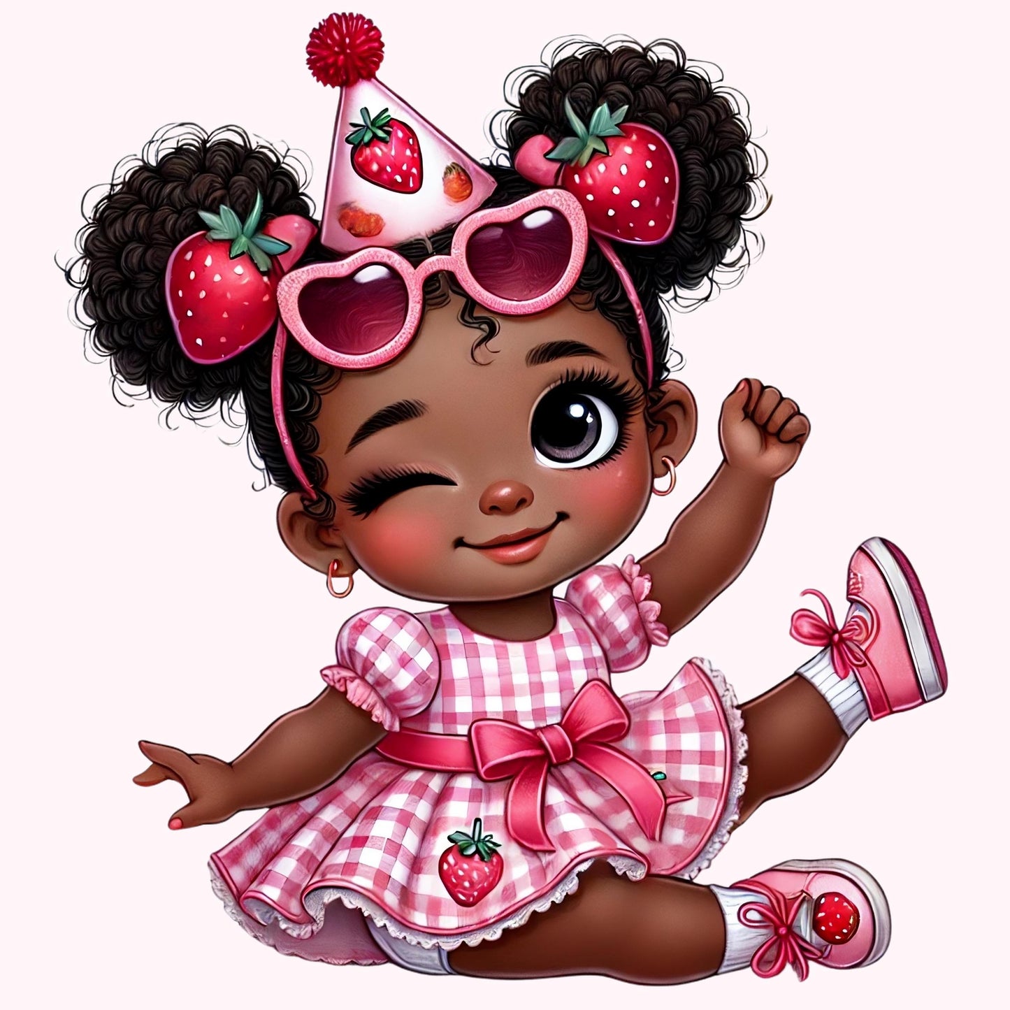 Berry Sweet Birthday Black Girl Clipart, Pink Strawberry, 10 PNG