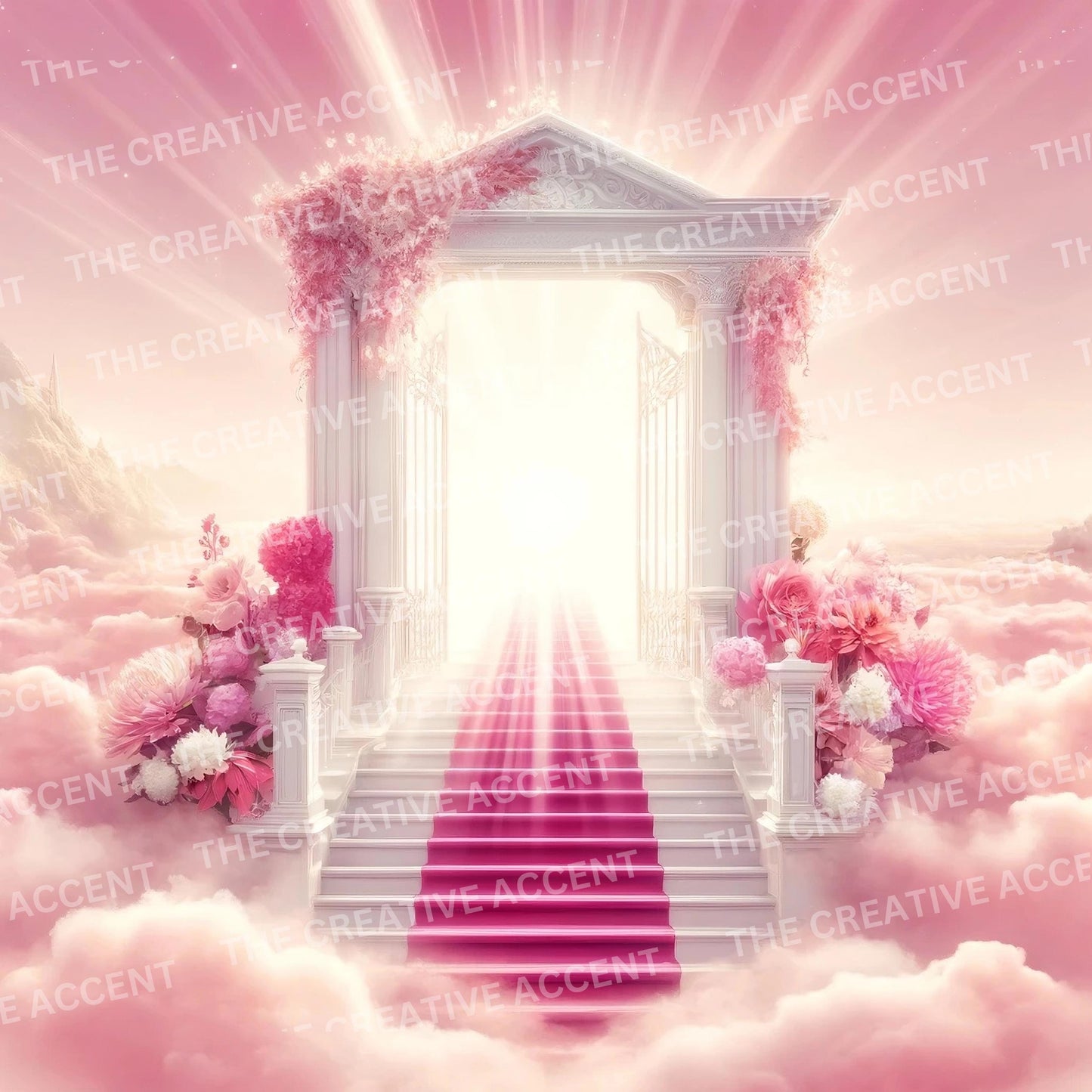 Prayer Heaven Backgrounds, 7 JPEG, Staircase Roses, Sun Clouds, Religious Christian Funeral Flyer Memorial Service Digital Scripture Quotes