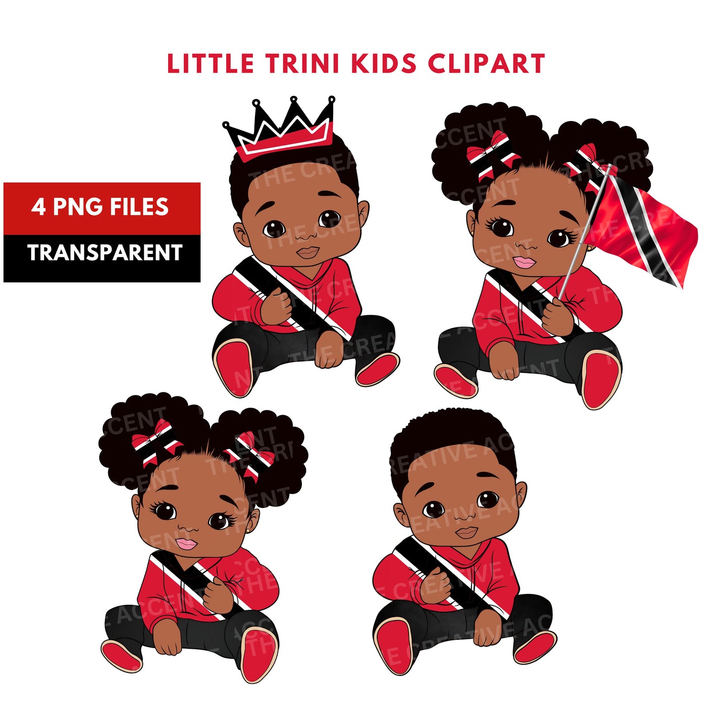 Trinidad and Tobago Kids Clipart, 4 PNG, Trinidadian Baby Boy and Girl