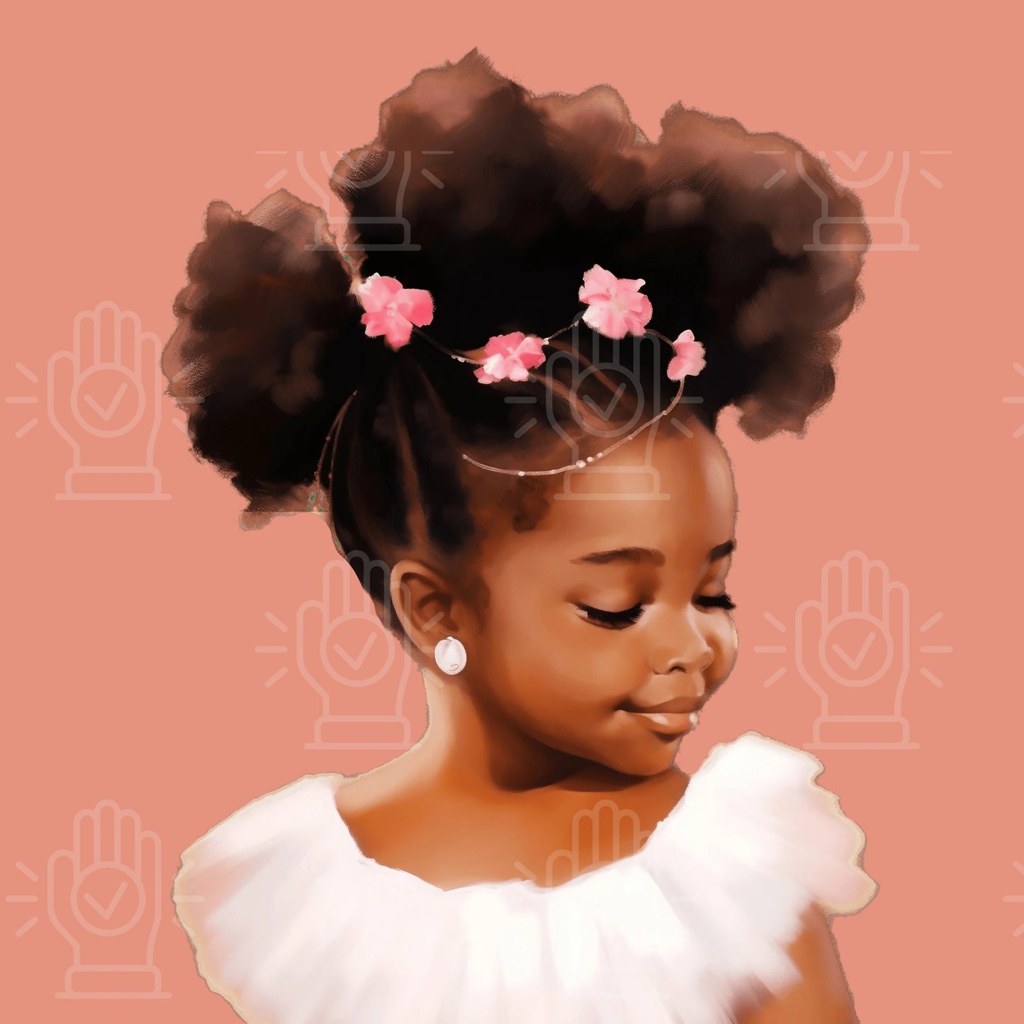 Little Black Girl Watercolor Clipart, 20 PNG bundle, Afro Puffs, Commercial Use