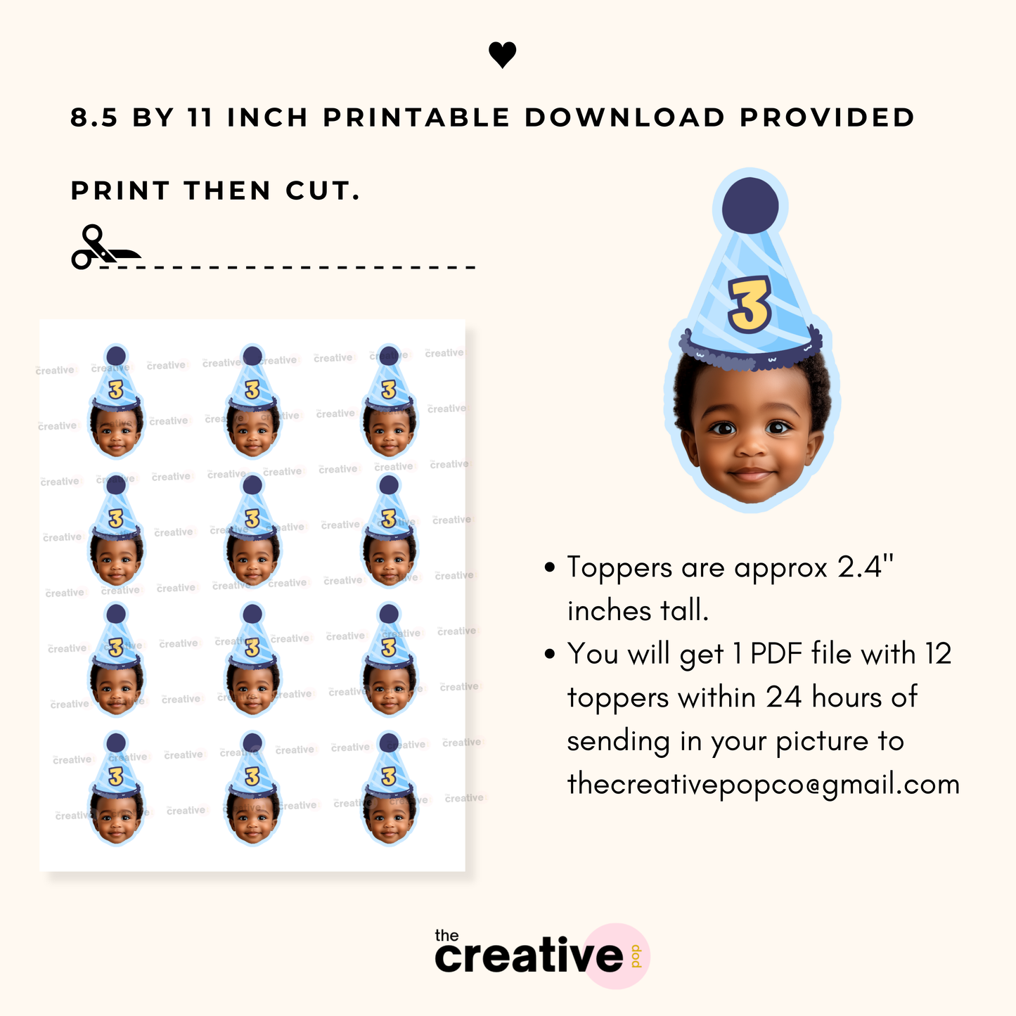 Custom Face Cupcake Topper PRINTABLE Sheet
