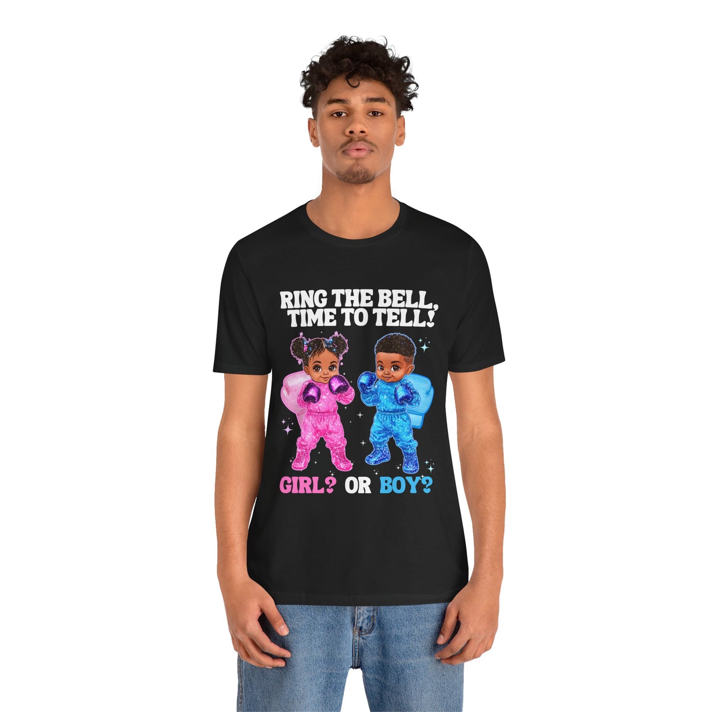 Black Baby Boxer Gender Reveal T-Shirt, Pink and Blue Unisex Adult Tee, Express Delivery available